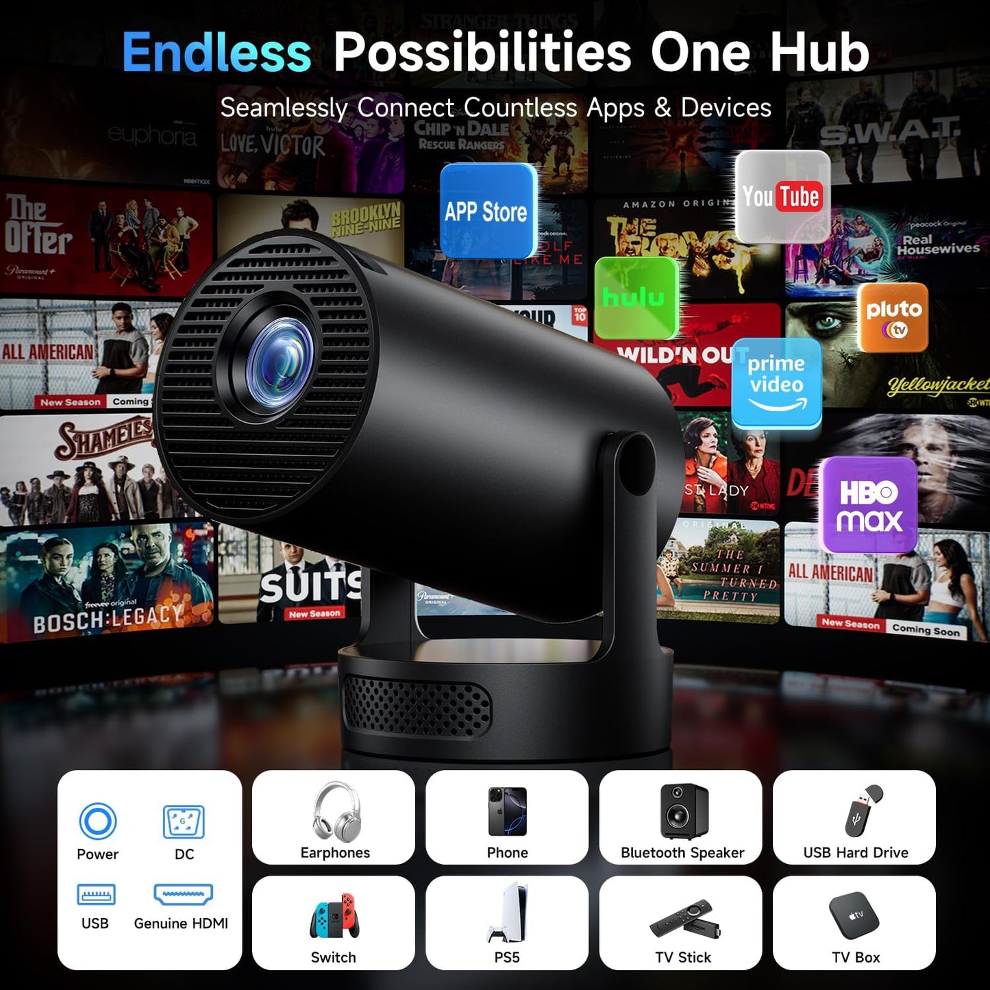 1080P Mini Projectors Projector with Upgraded HiFi Speaker and Built-in