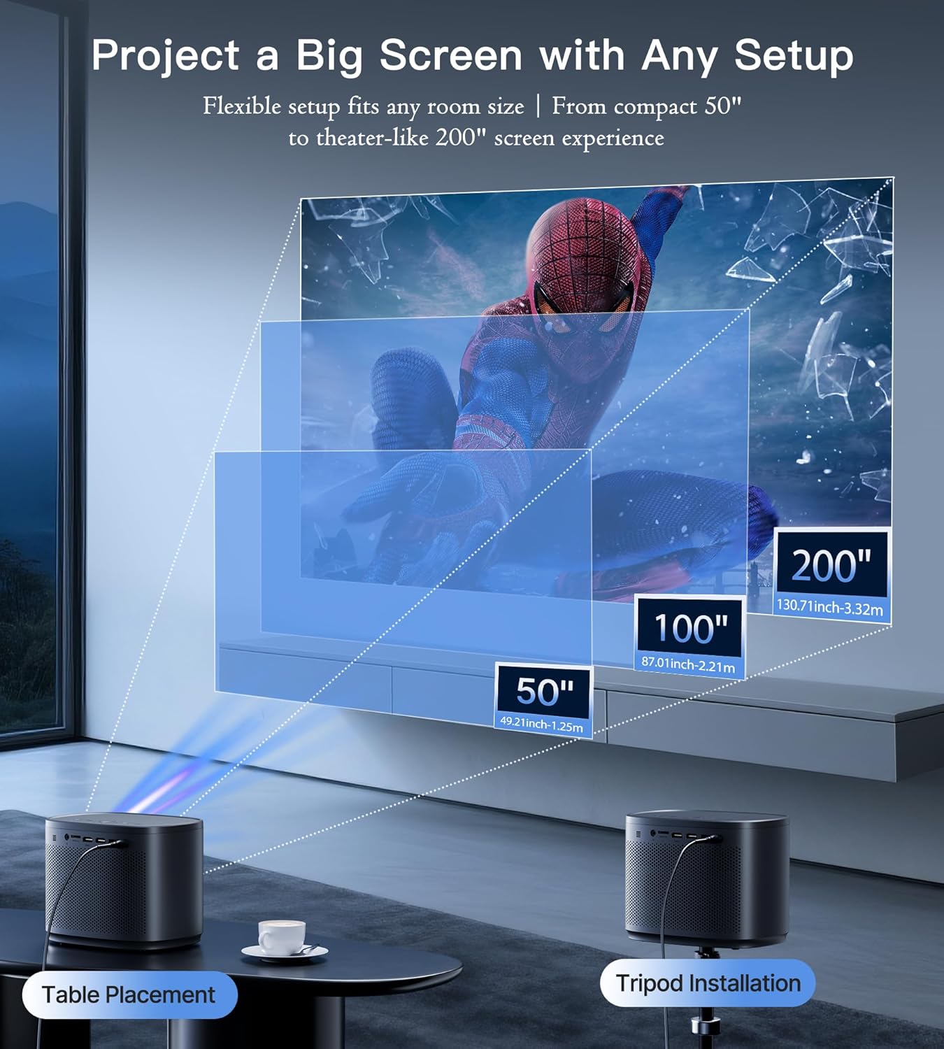 High-Definition 1080P Projectors Portable Movie Projector with 200-Inch