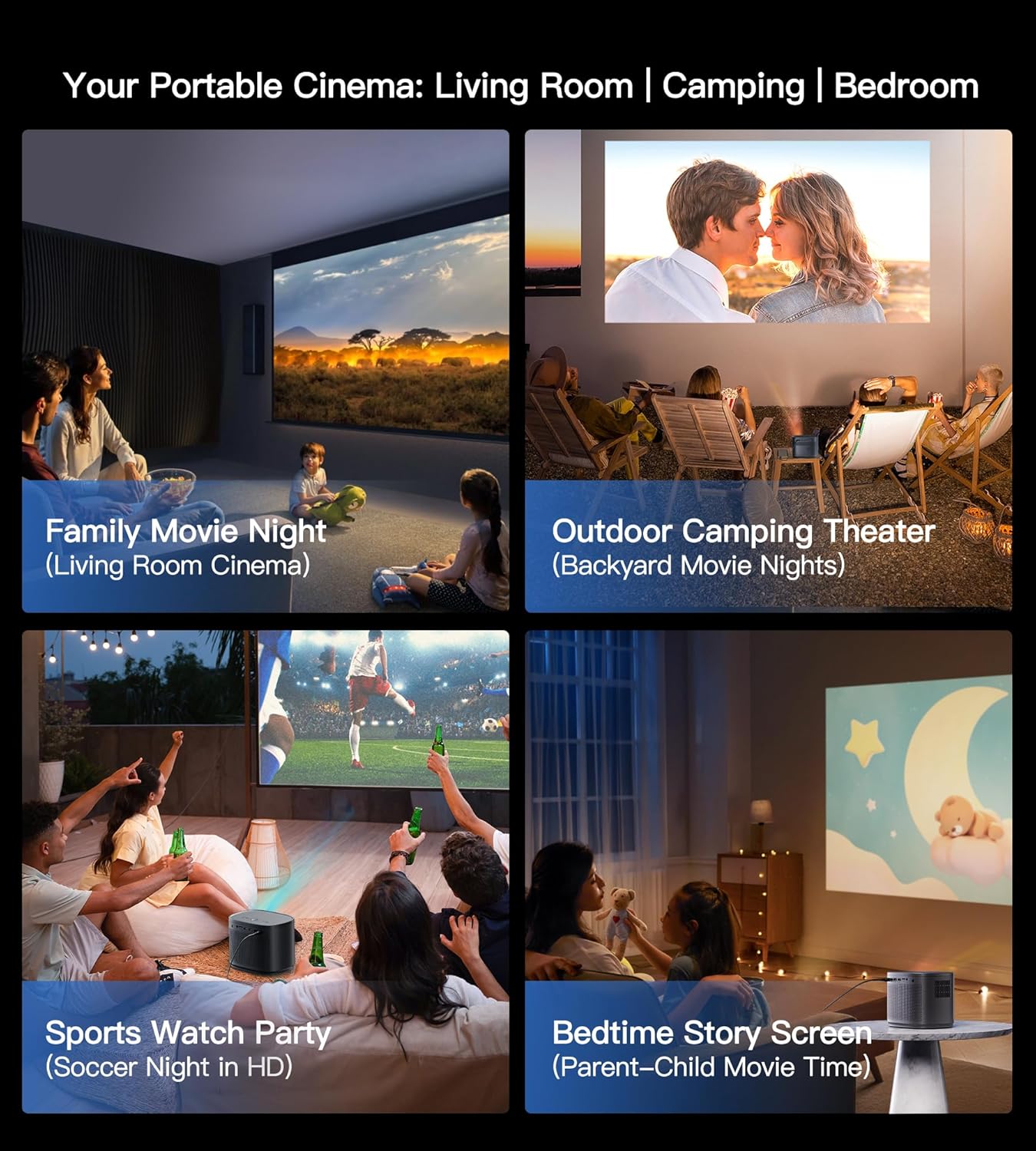 High-Definition 1080P Projectors Portable Movie Projector with 200-Inch