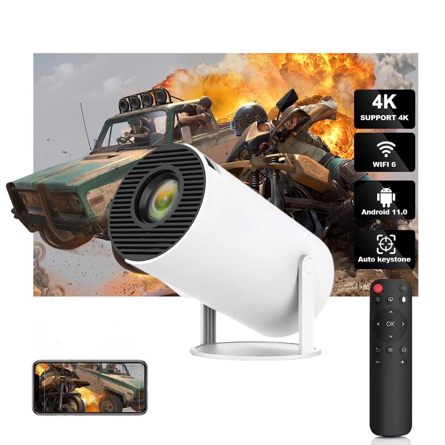 4K Ultra Projectors HD Portable Projector with 5G WiFi 6 and Bluetooth 5.0 -