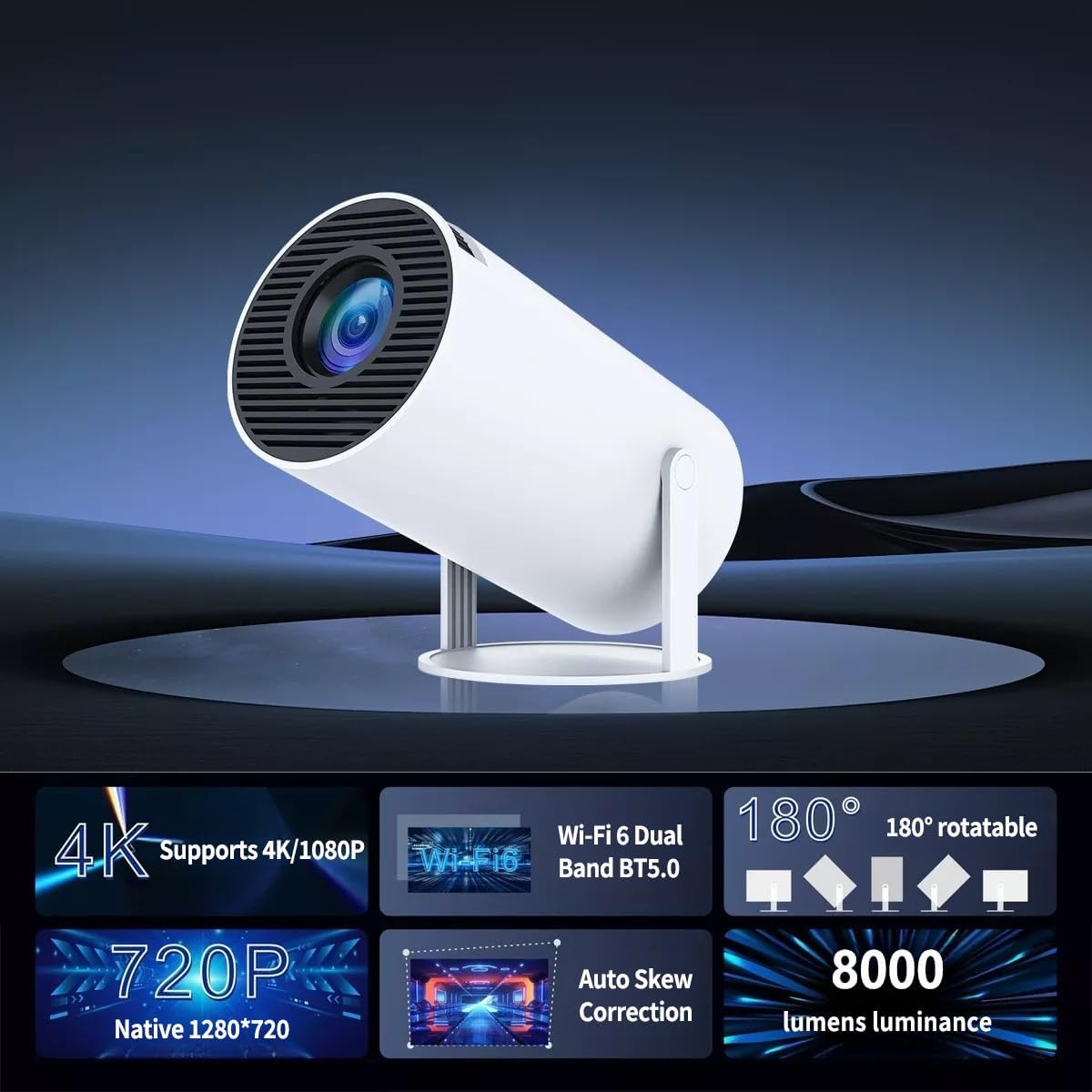 4K Ultra Projectors HD Portable Projector with 5G WiFi 6 and Bluetooth 5.0 -