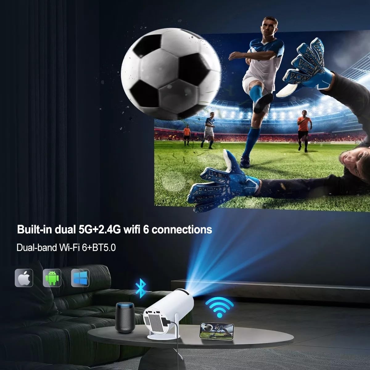 4K Ultra Projectors HD Portable Projector with 5G WiFi 6 and Bluetooth 5.0 -
