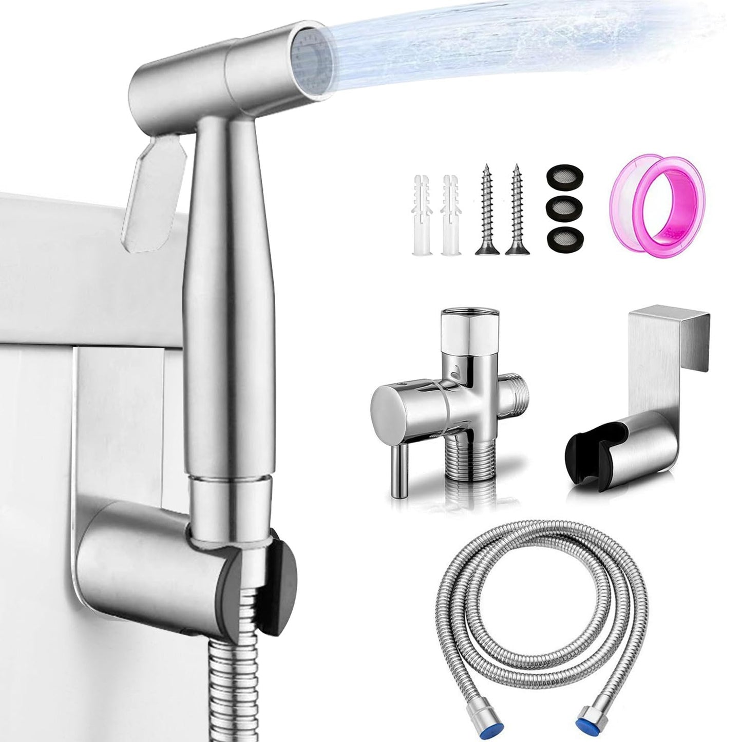 Handheld Toilet Bidet Sprayer Variable Pressure Stainless Steel Silver NEW