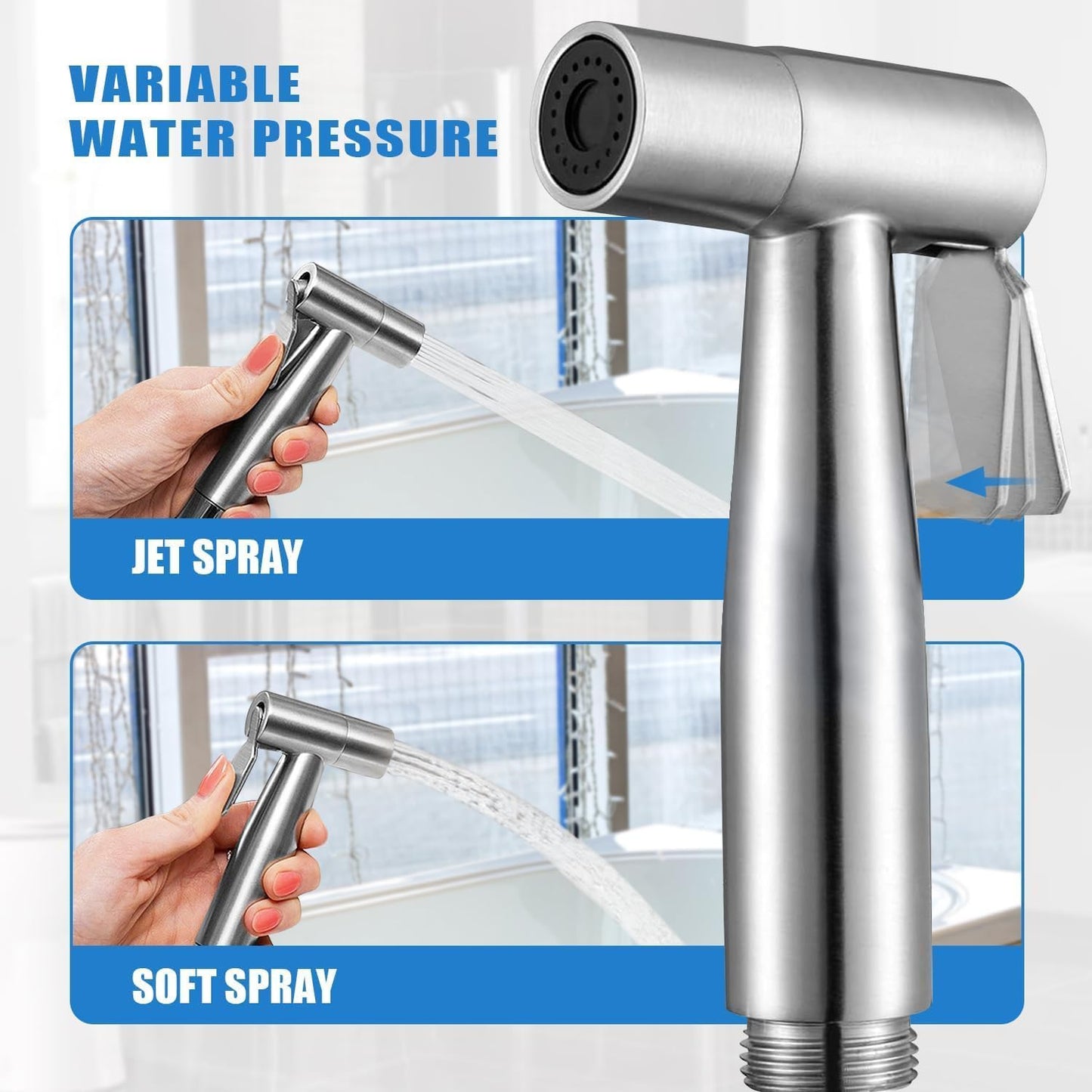 Handheld Toilet Bidet Sprayer Variable Pressure Stainless Steel Silver NEW
