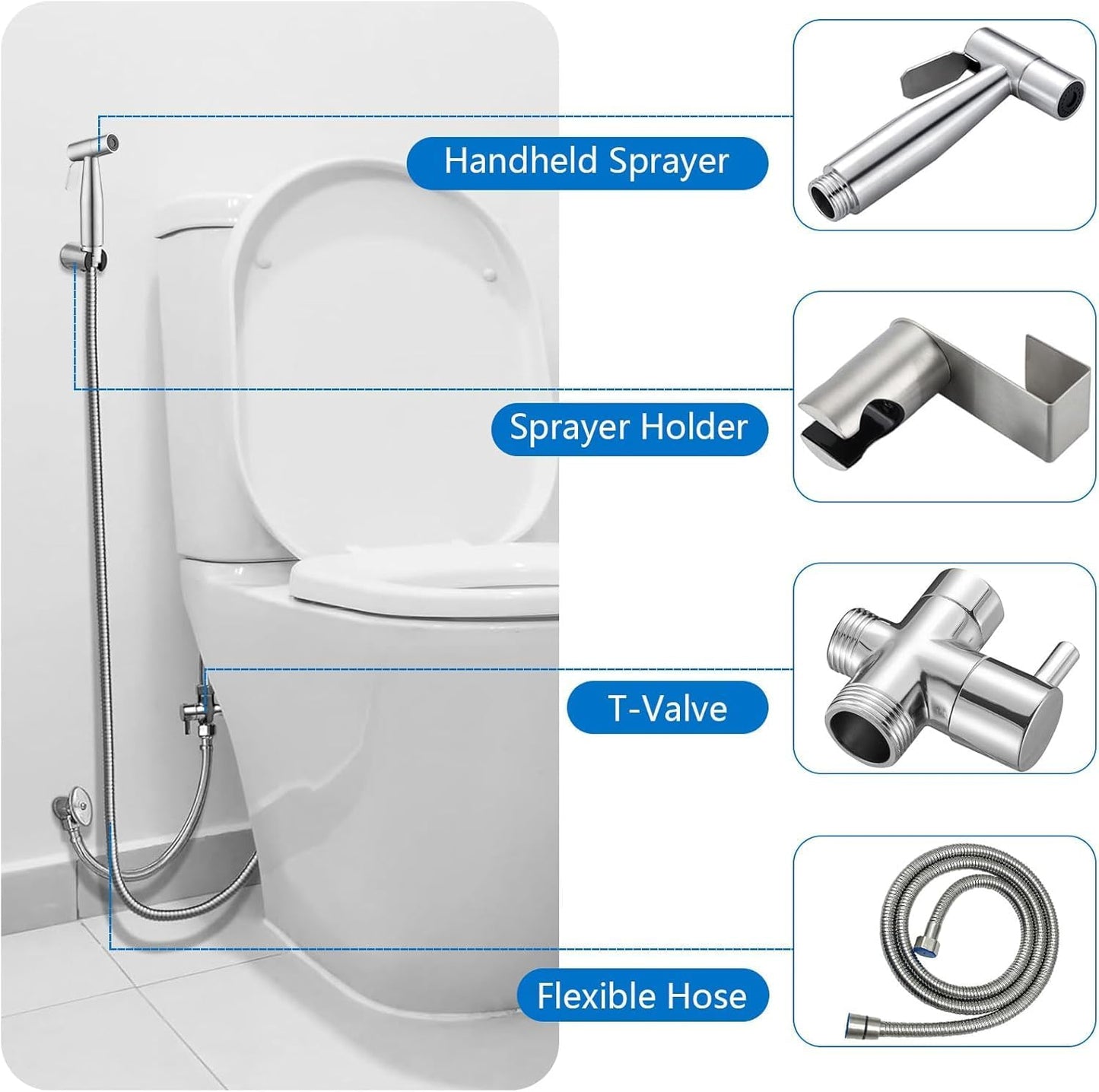 Handheld Toilet Bidet Sprayer Variable Pressure Stainless Steel Silver NEW
