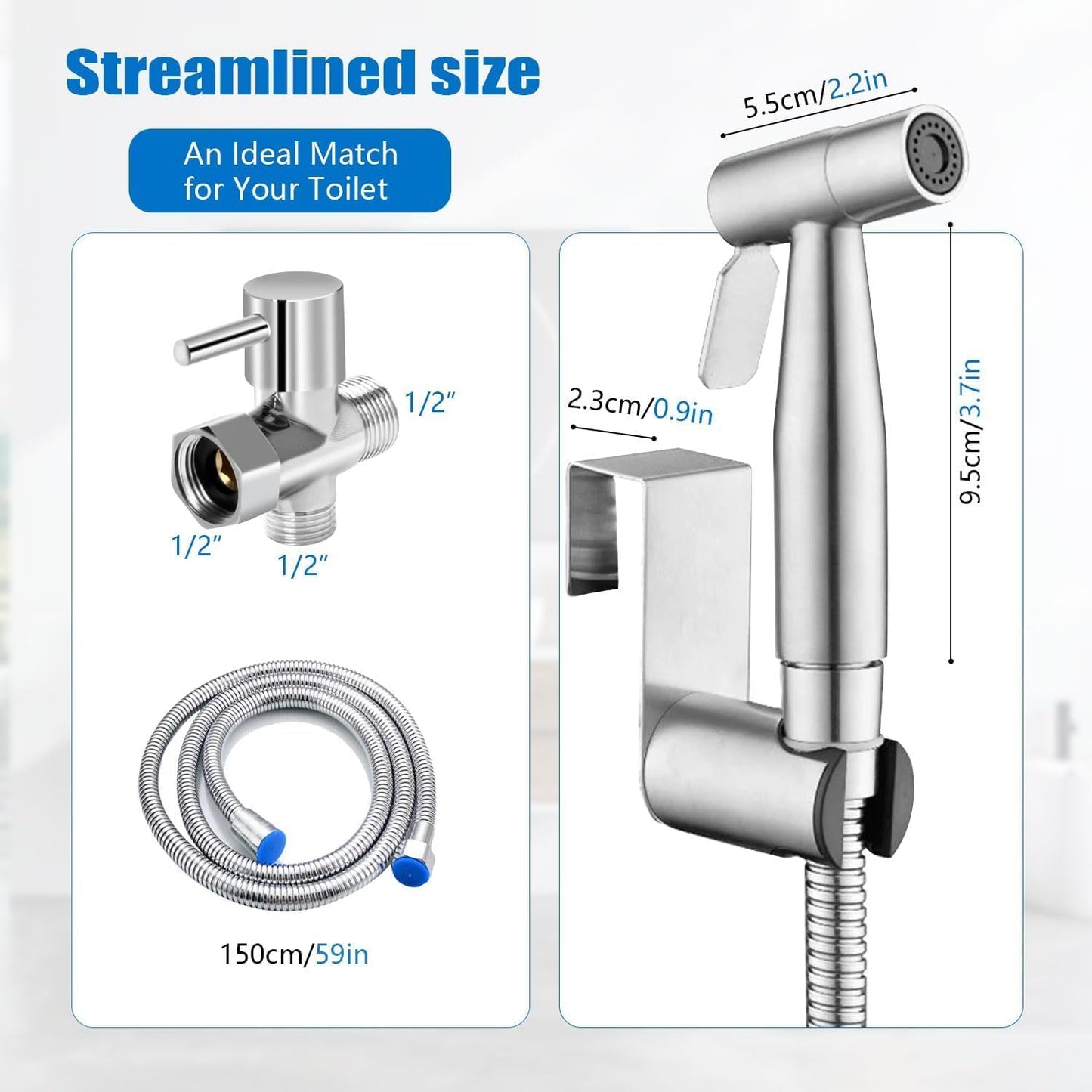 Handheld Toilet Bidet Sprayer Variable Pressure Stainless Steel Silver NEW