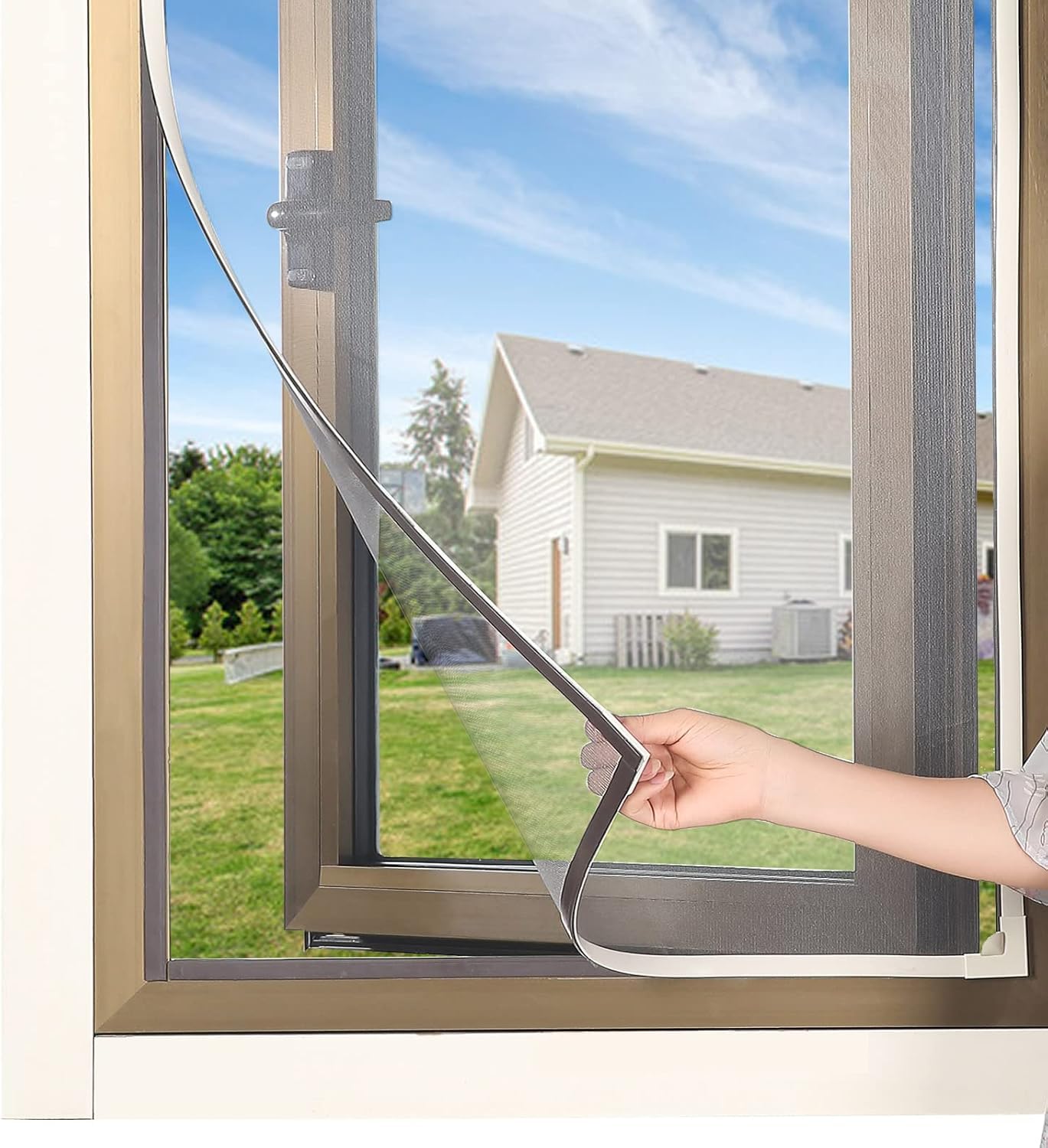 Adjustable Magnetic Window Fly Screen Mesh in Grey, 150x155cm Size NEW