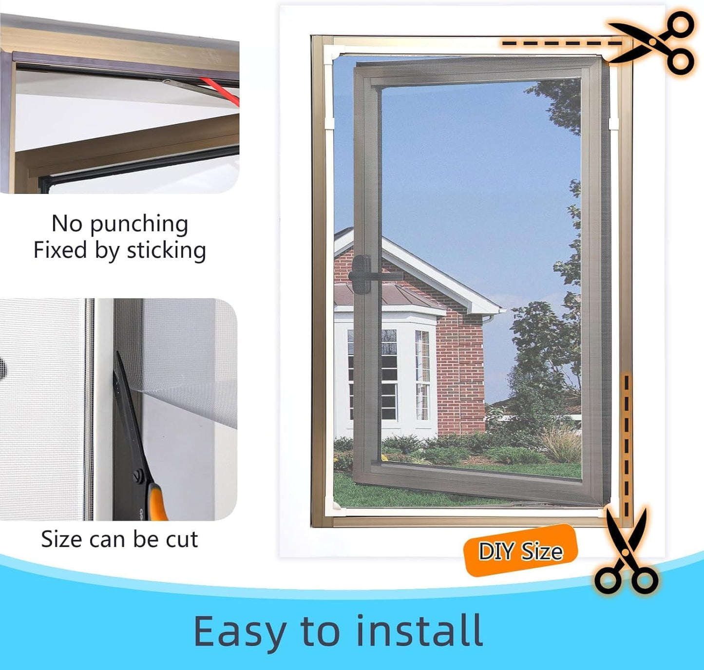 Adjustable Magnetic Window Fly Screen Mesh in Grey, 150x155cm Size NEW
