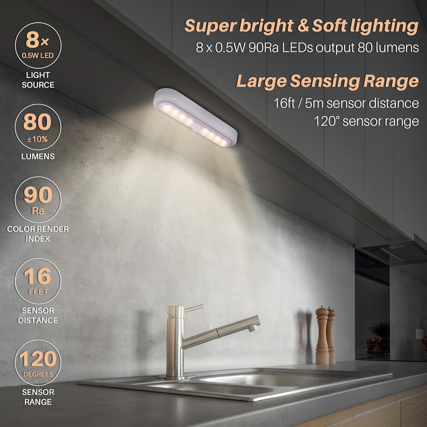 STAR-SPANGLED Cordless Motion Sensor Night Light Warm White LED Stick-On NEW