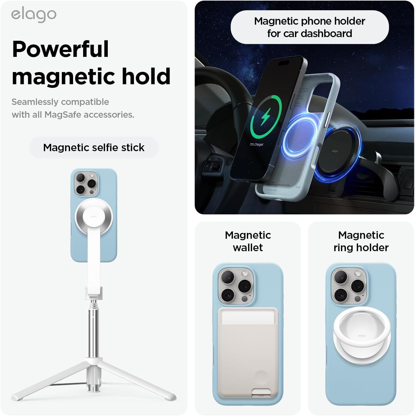 elago Magnetic Silicone Phone Case for iPhone 16 Pro in Sky Blue - NEW