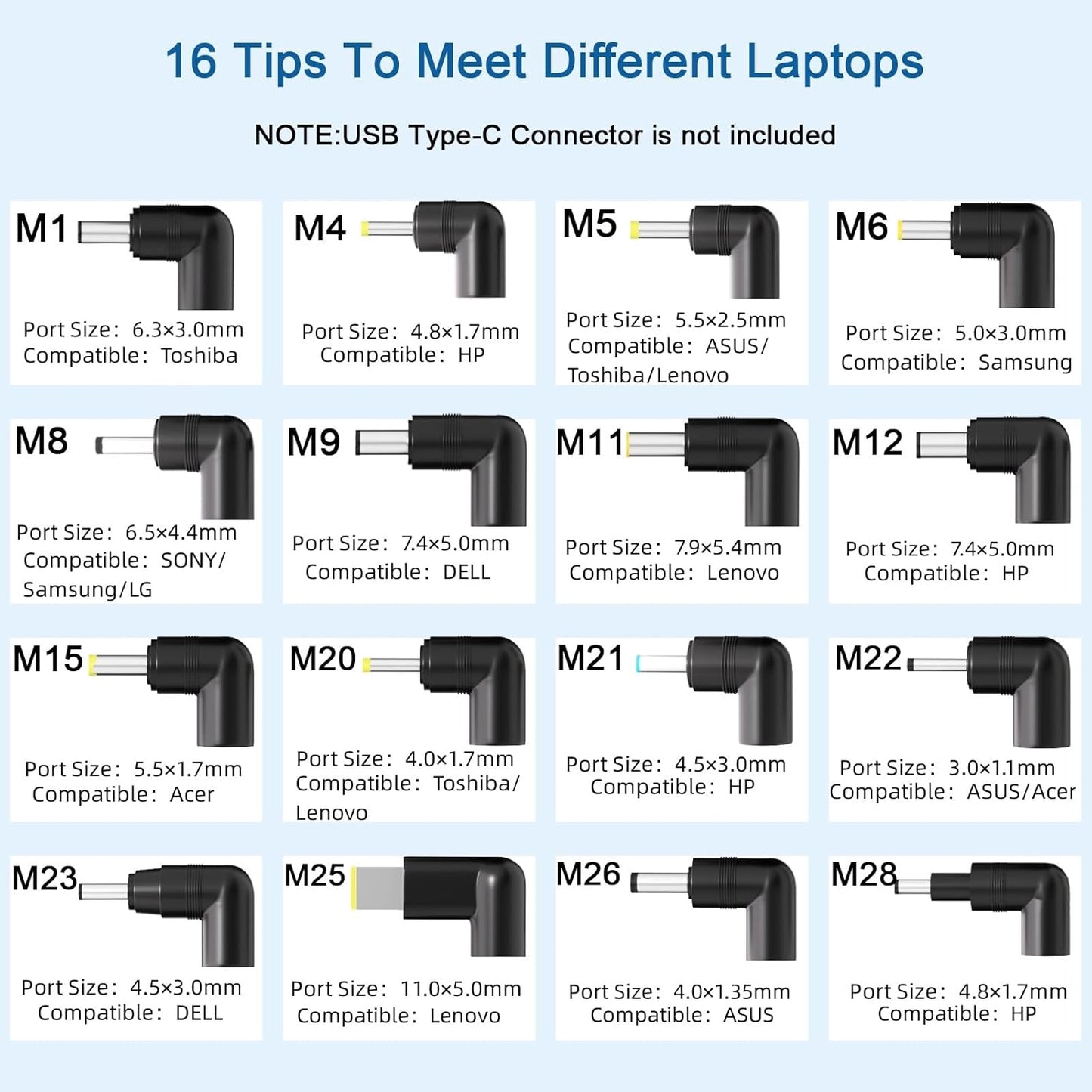 65W 45W Universal Laptop Charger for HP, ASUS, Lenovo, Dell, Acer - Black DEMO