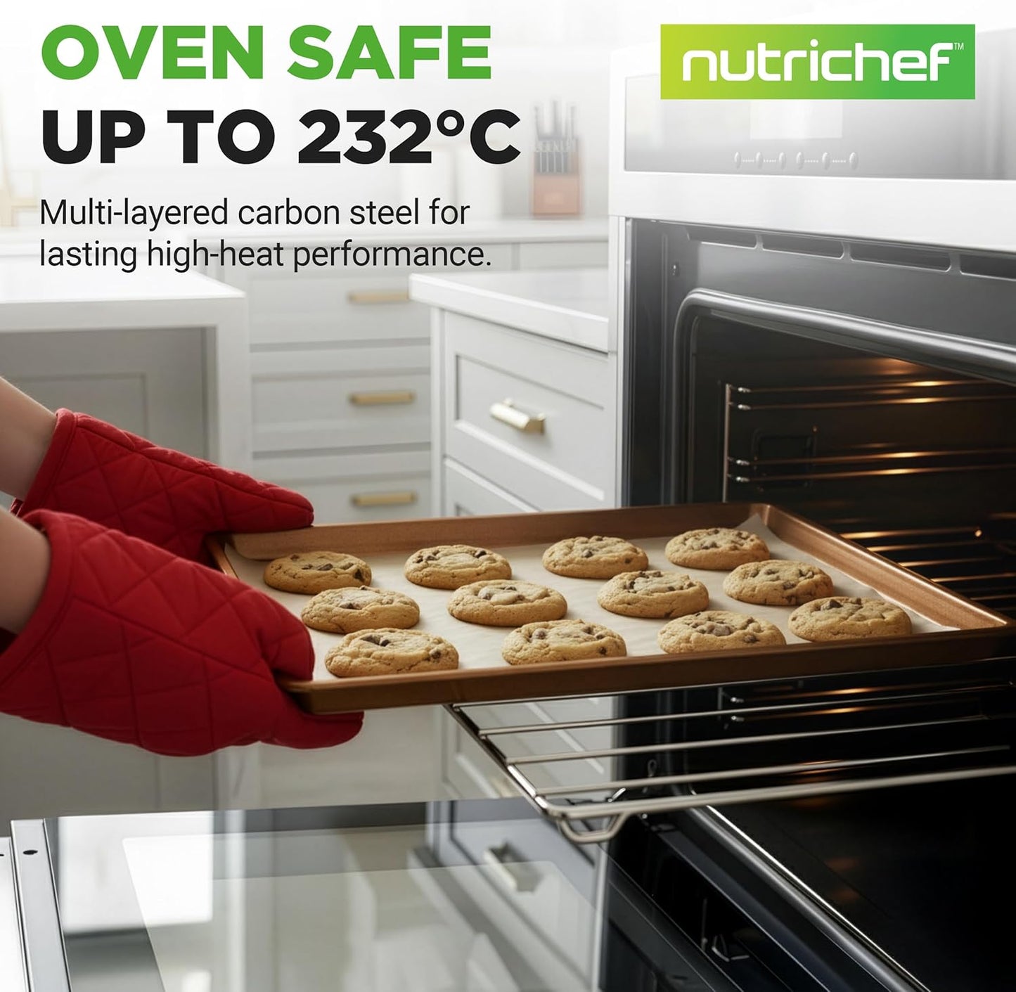 NutriChef 3-Piece Nonstick Oven Baking Sheets Heavy Duty Carbon Steel Gold NEW