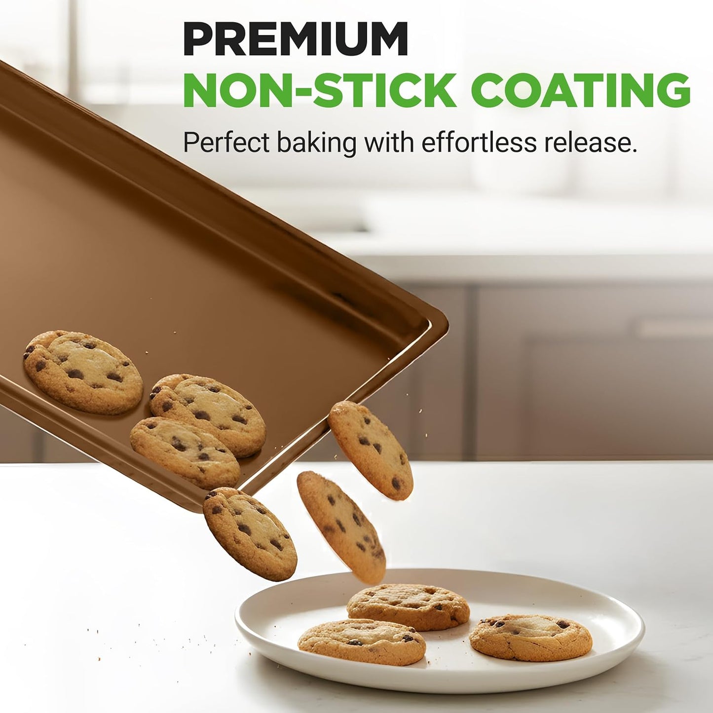 NutriChef 3-Piece Nonstick Oven Baking Sheets Heavy Duty Carbon Steel Gold NEW