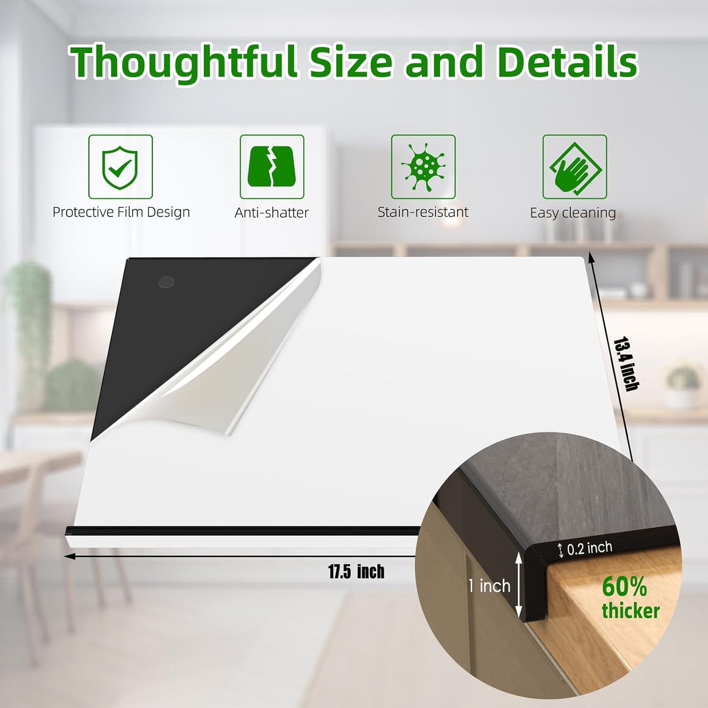 Acrylic Chopping Board with Counter Lip Durable BPA-Free Food Safe Size DEMO