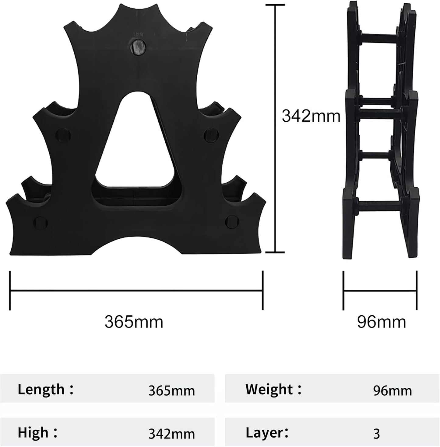 PROIRON 3-Level Dumbbells Dumbbell Holder Stand Organizer - Black Plastic DEMO