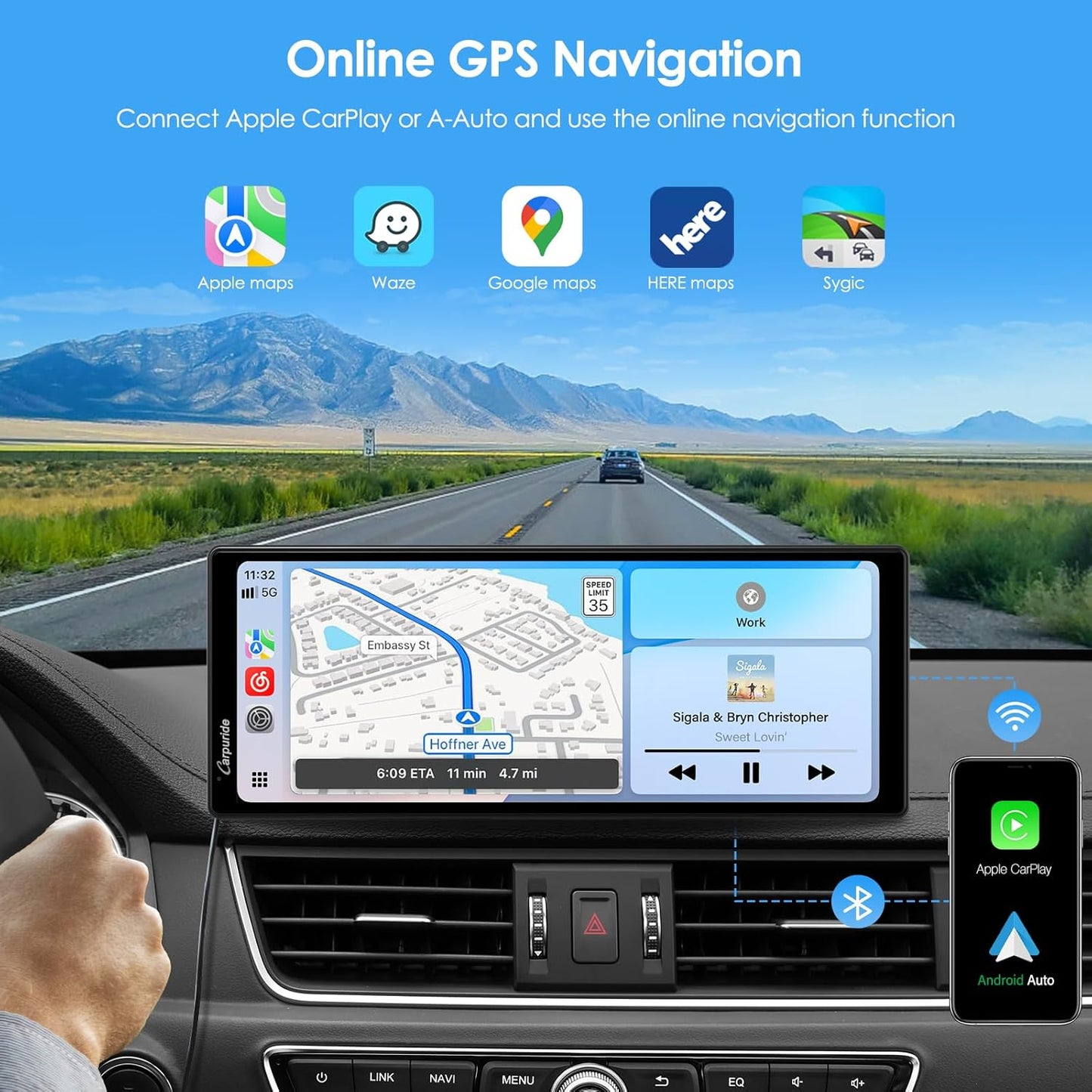 CARPURIDE 10.26" Wireless/Wired Apple CarPlay Android Auto Mirror Link NEW