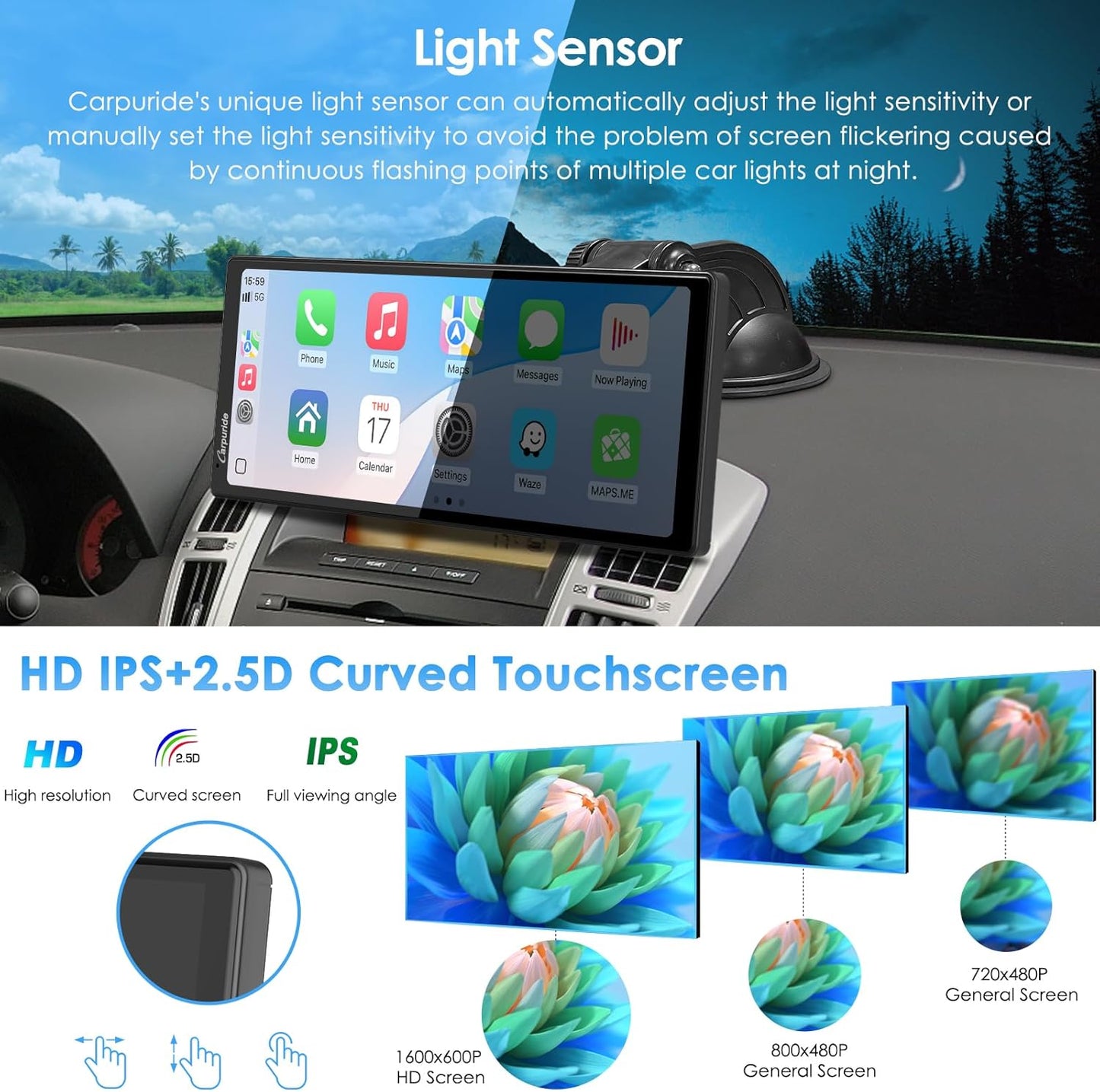 CARPURIDE 10.26" Wireless/Wired Apple CarPlay Android Auto Mirror Link NEW