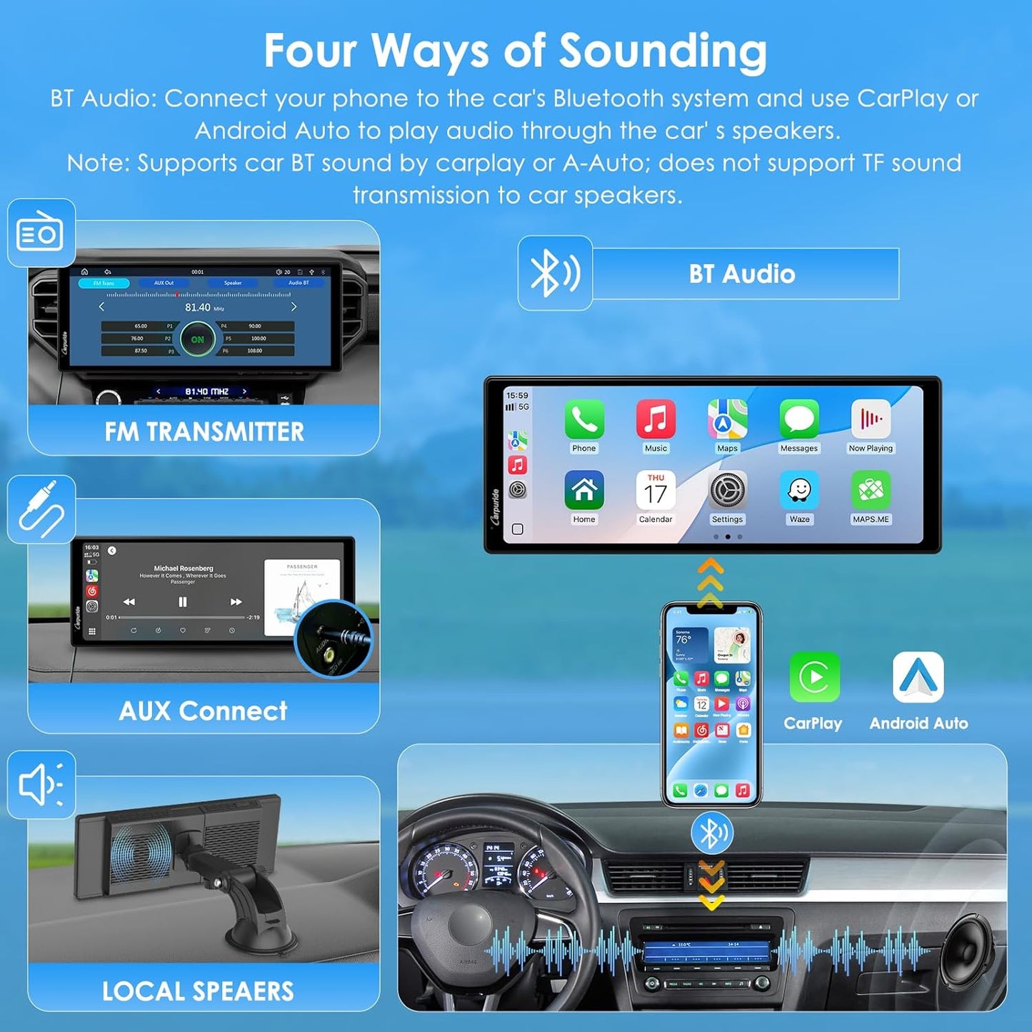 CARPURIDE 10.26" Wireless/Wired Apple CarPlay Android Auto Mirror Link NEW