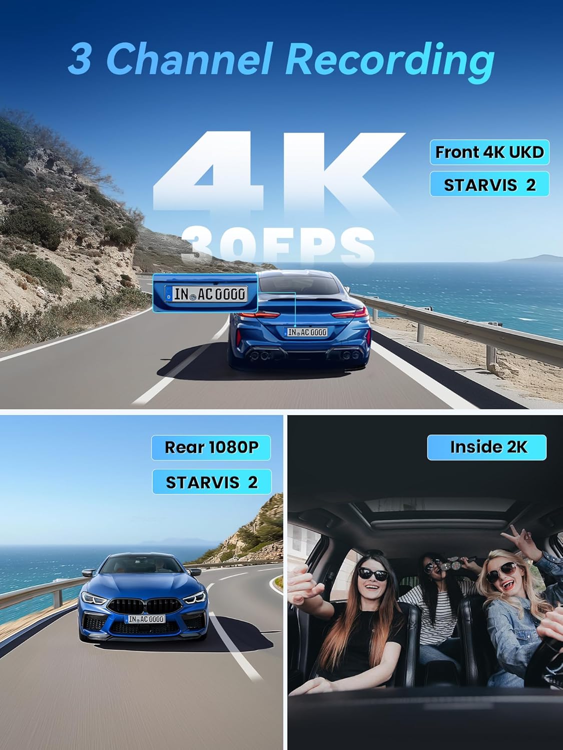 ddpai 4K+1080P+2K On-Dash-Monitoring 3-Channel Dash Cam with Dual STARVIS DEMO
