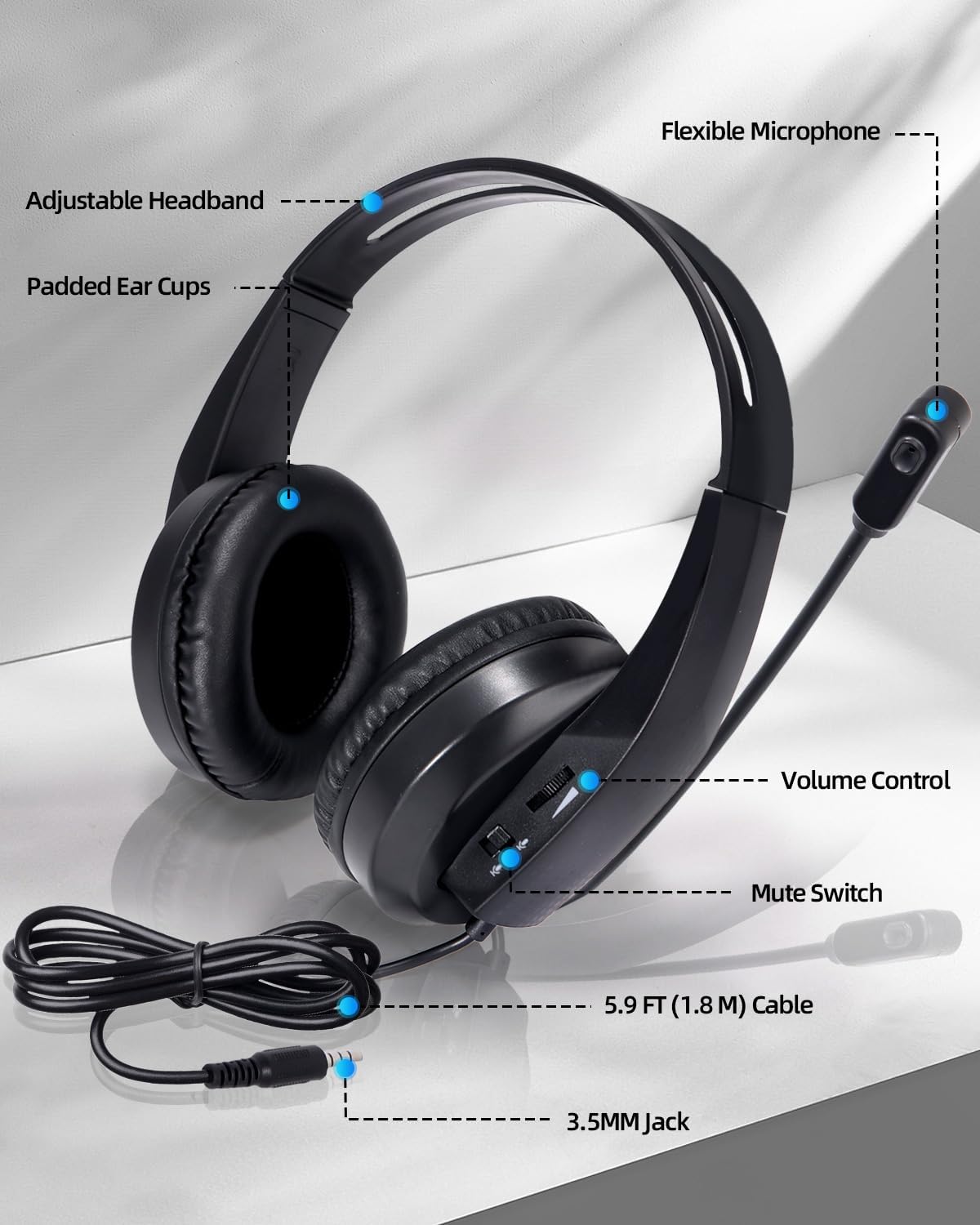 Grstltd Wired PC Headsets Noise Cancelling Headset with Mic for PC Laptop, NEW