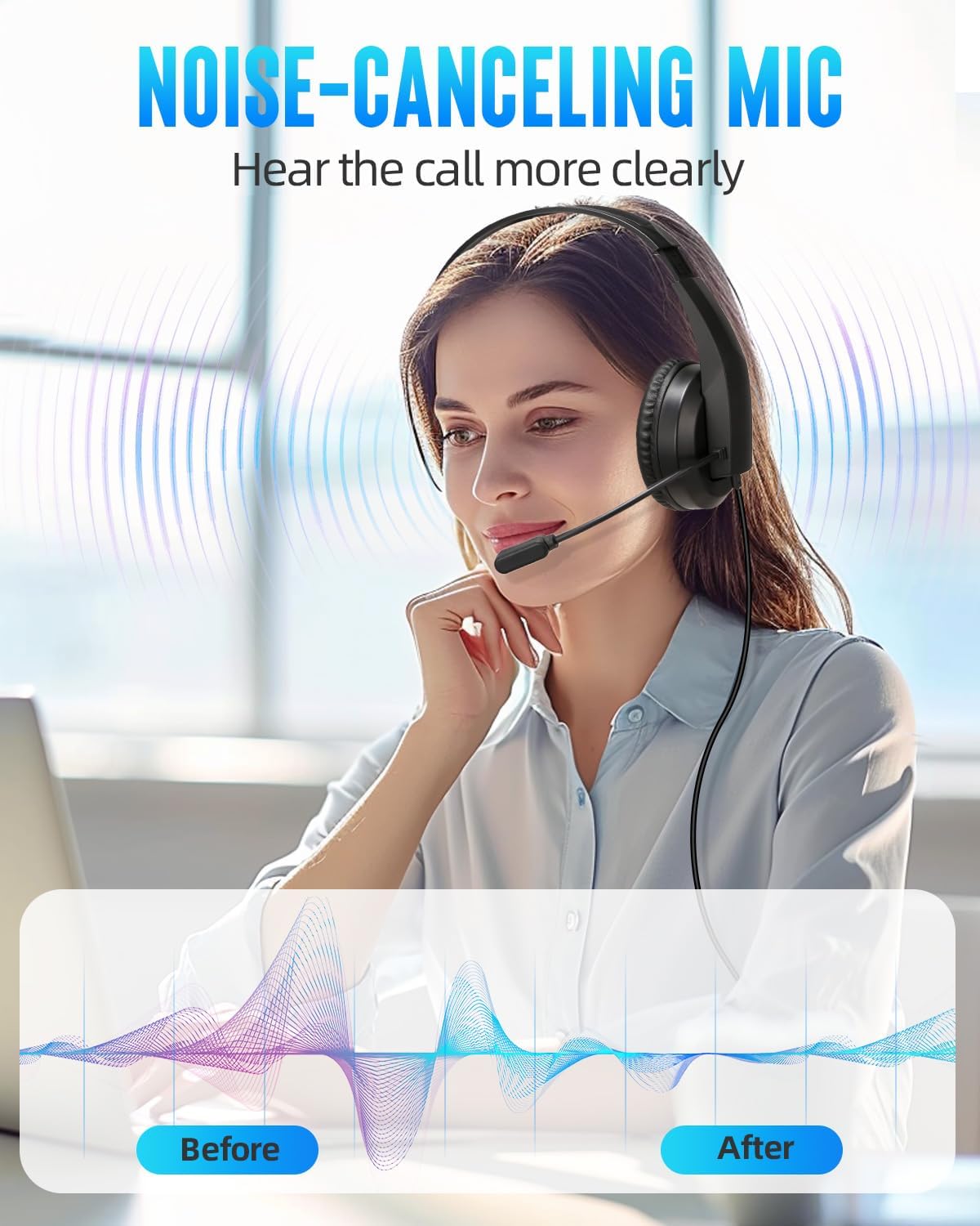Grstltd Wired PC Headsets Noise Cancelling Headset with Mic for PC Laptop, NEW