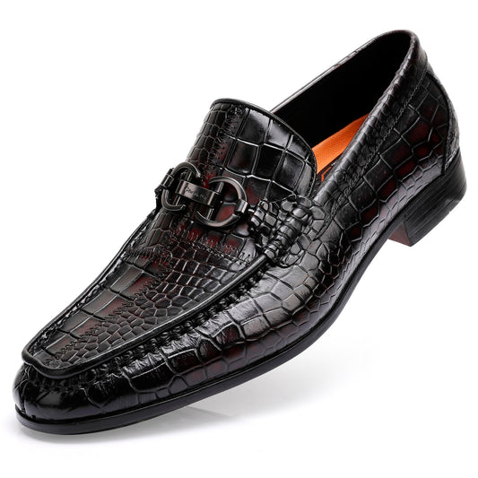 ChrisLOOK Leather Slip-On Loafer Flats Brogue Dress Shoes Black & Red Size NEW
