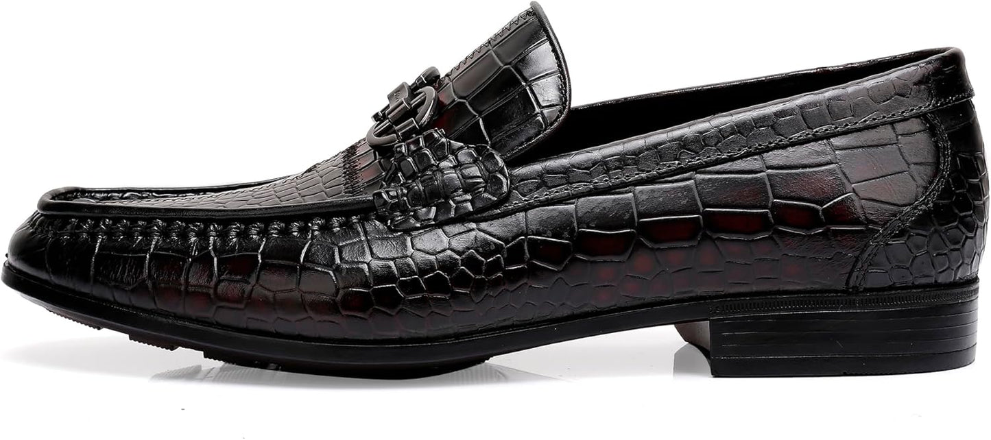 ChrisLOOK Leather Slip-On Loafer Flats Brogue Dress Shoes Black & Red Size NEW