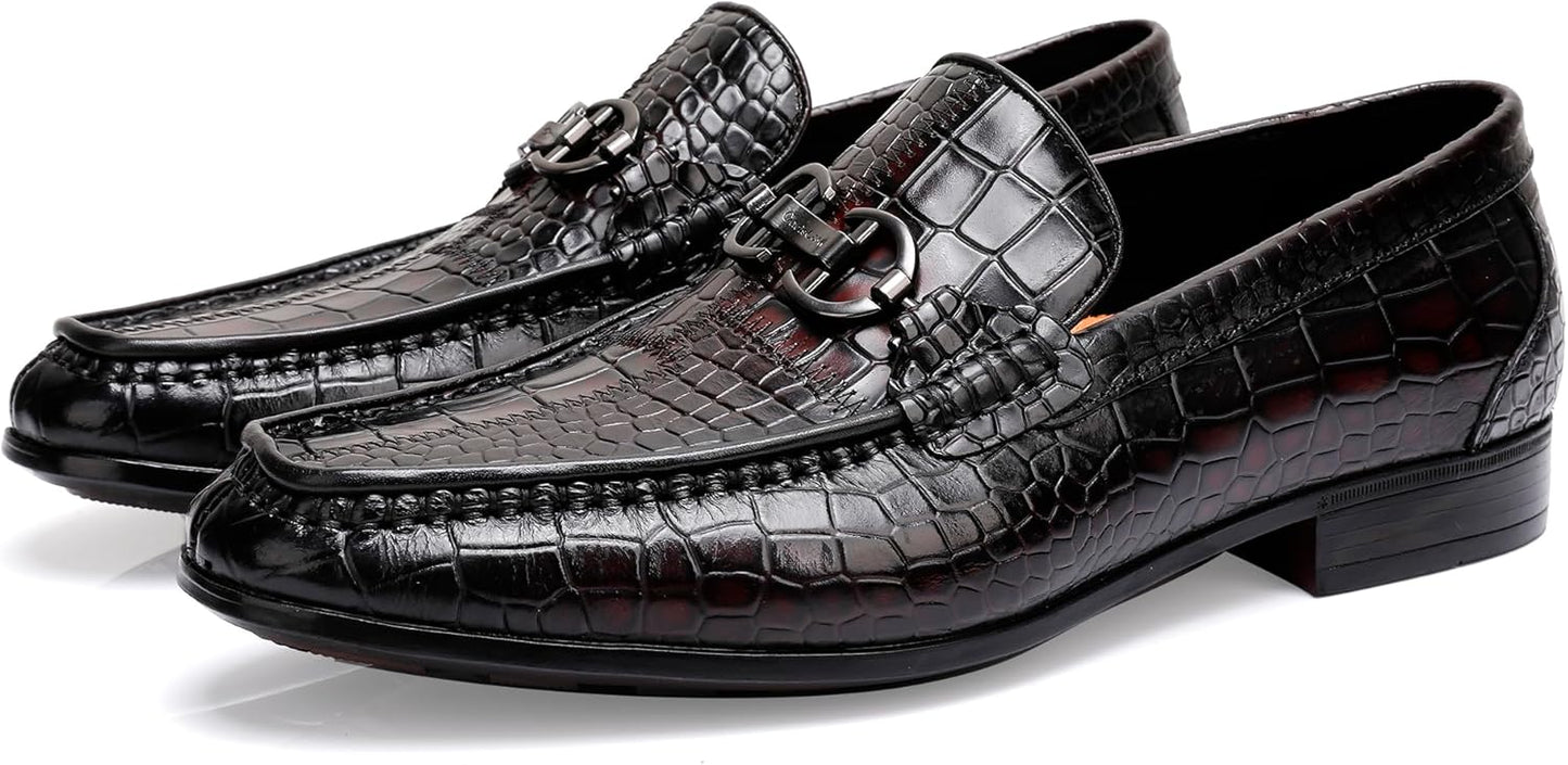 ChrisLOOK Leather Slip-On Loafer Flats Brogue Dress Shoes Black & Red Size NEW