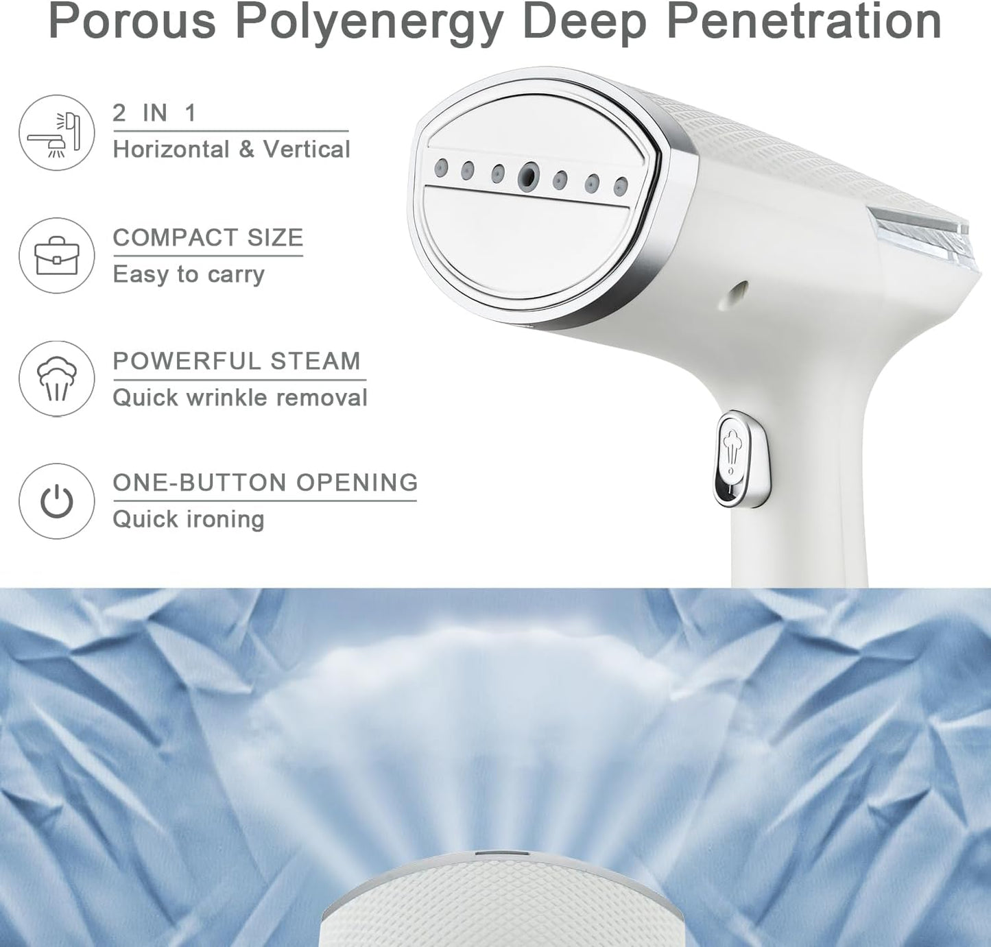 Handheld Garment Steamer Iron 1500W Fast Heat Portable Travel White 300ml NEW