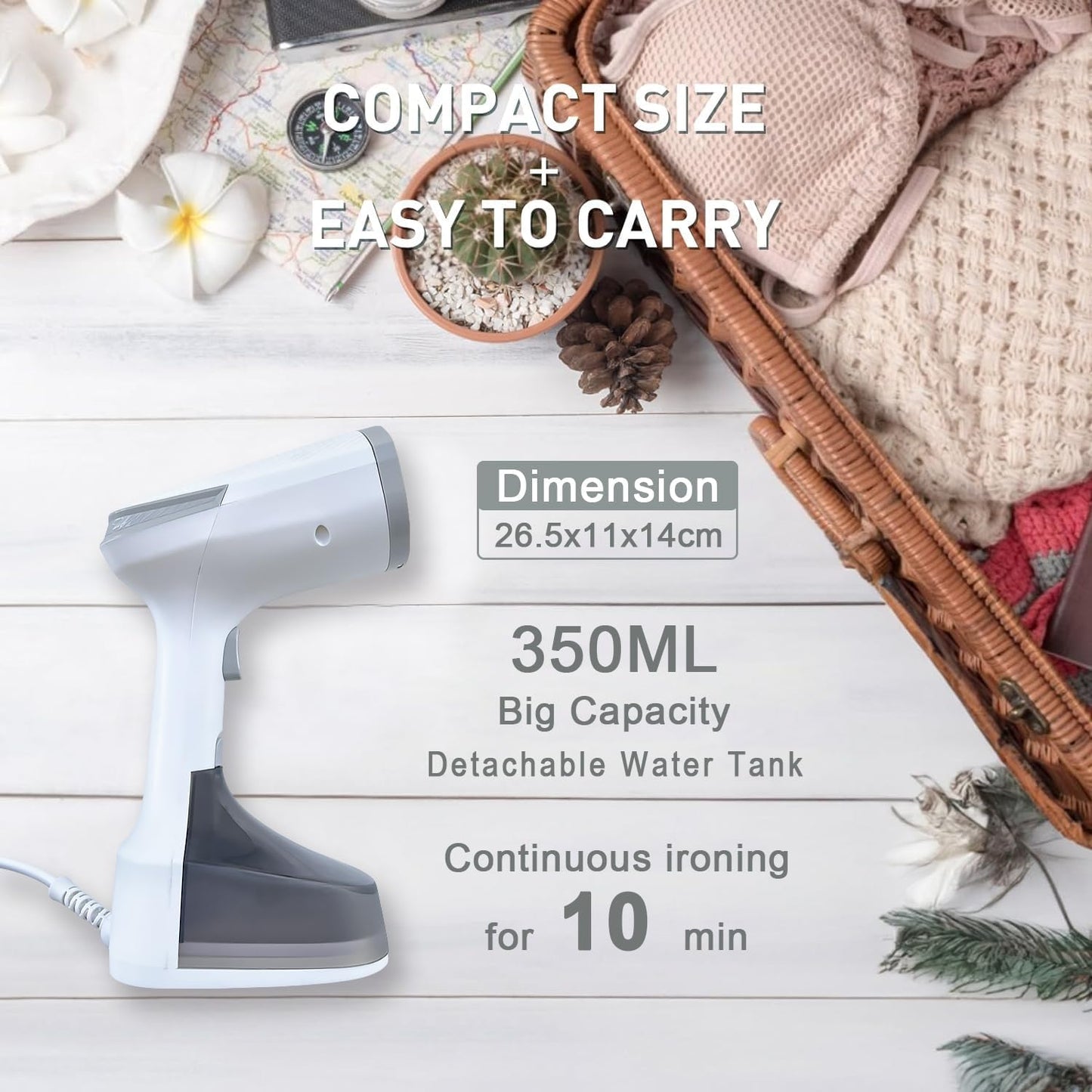 Handheld Garment Steamer Iron 1500W Fast Heat Portable Travel White 300ml NEW