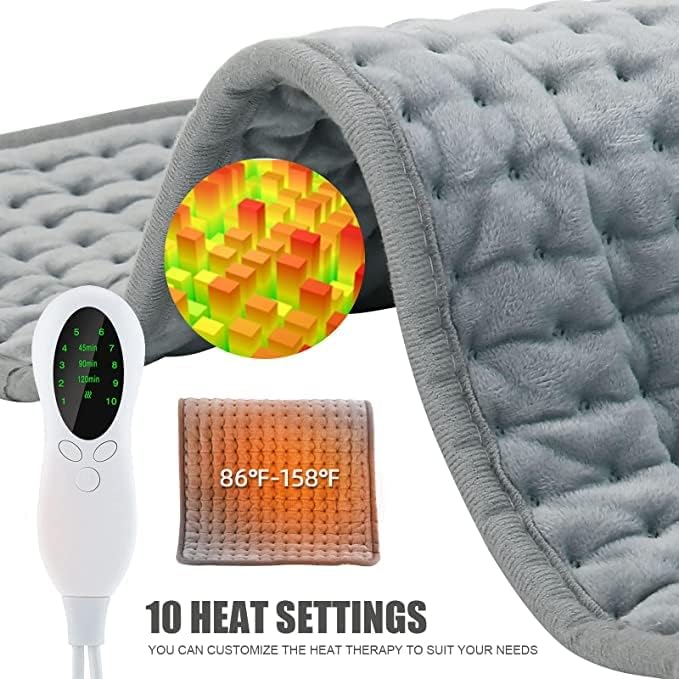 Adjustable Electric Heating Pad for Back Pain Relief - Ultra Soft Grey NEW
