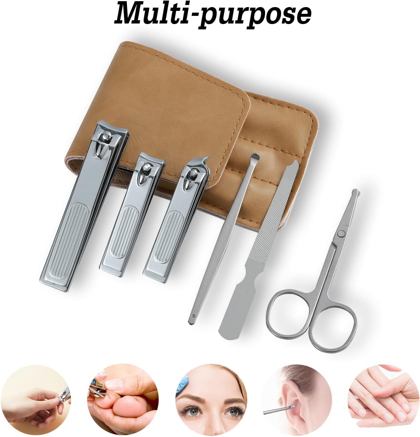 Stainless Steel Fingernail Clippers Set of 6 Toenail Clipper Beige & Silver NEW