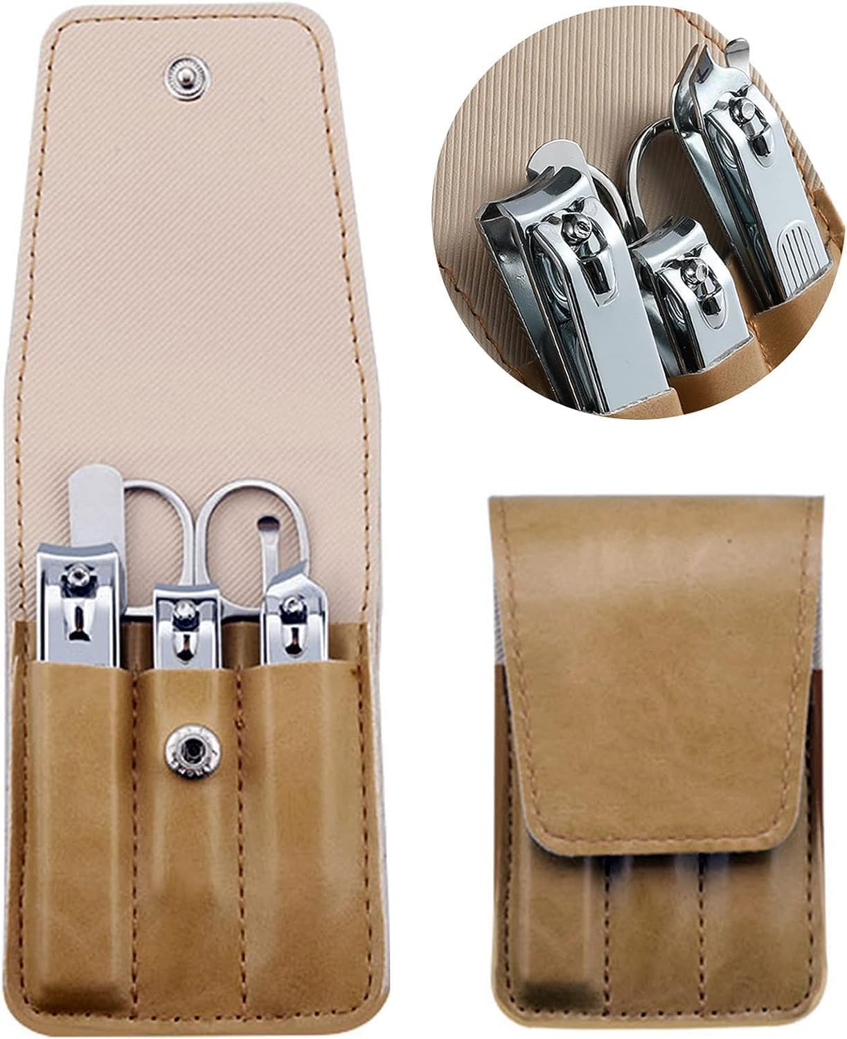 Stainless Steel Fingernail Clippers Set of 6 Toenail Clipper Beige & Silver NEW