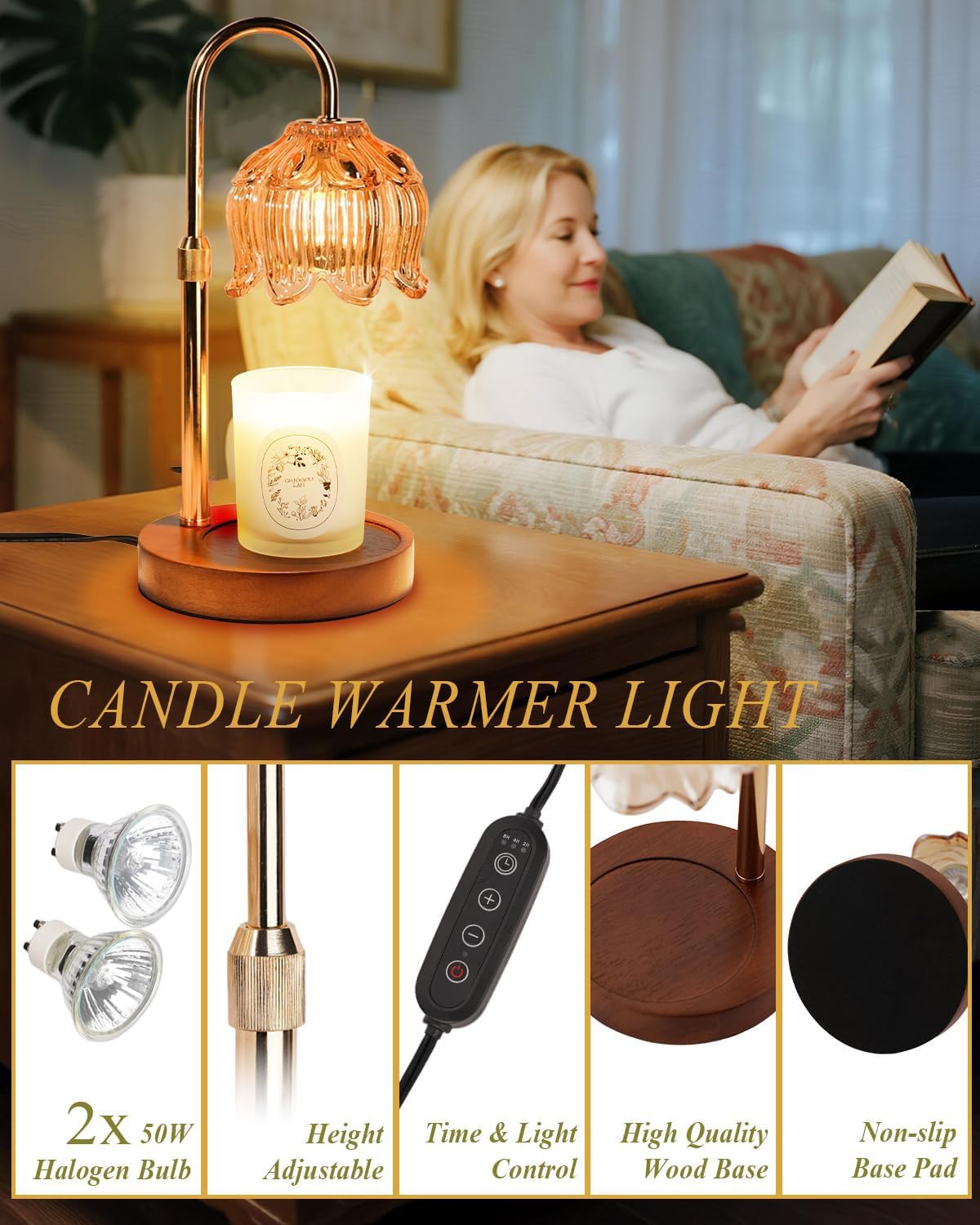 Adjustable Dimmable Table Lamp with 4 Bulbs Gold Candle Warmer Home Decor NEW