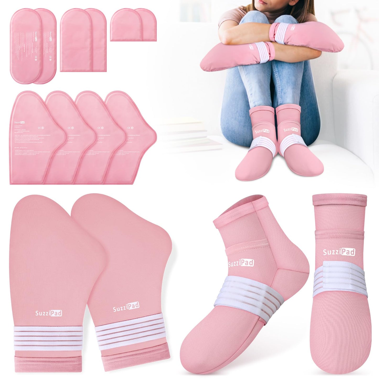 SUZZIPAD Pink Hot & Cold Therapy Socks Gloves Set for Women, S/M Size NEW