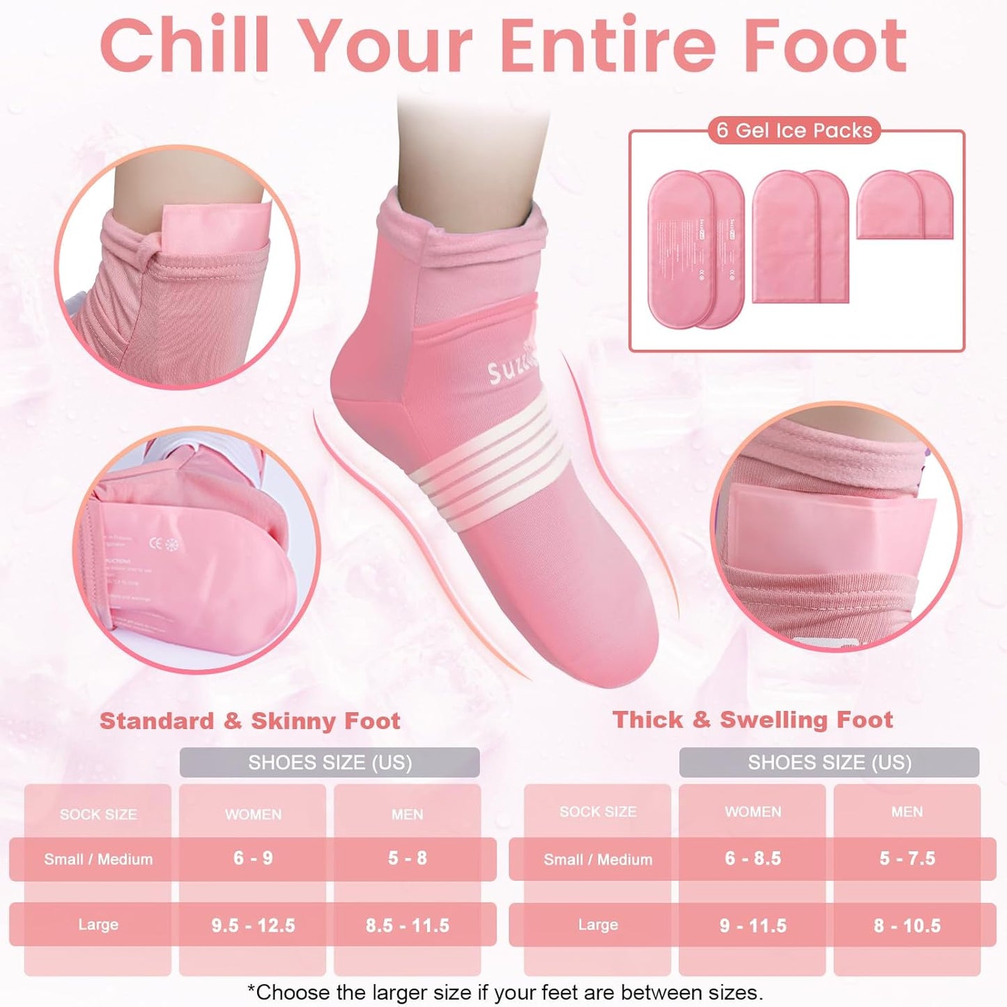 SUZZIPAD Pink Hot & Cold Therapy Socks Gloves Set for Women, S/M Size NEW