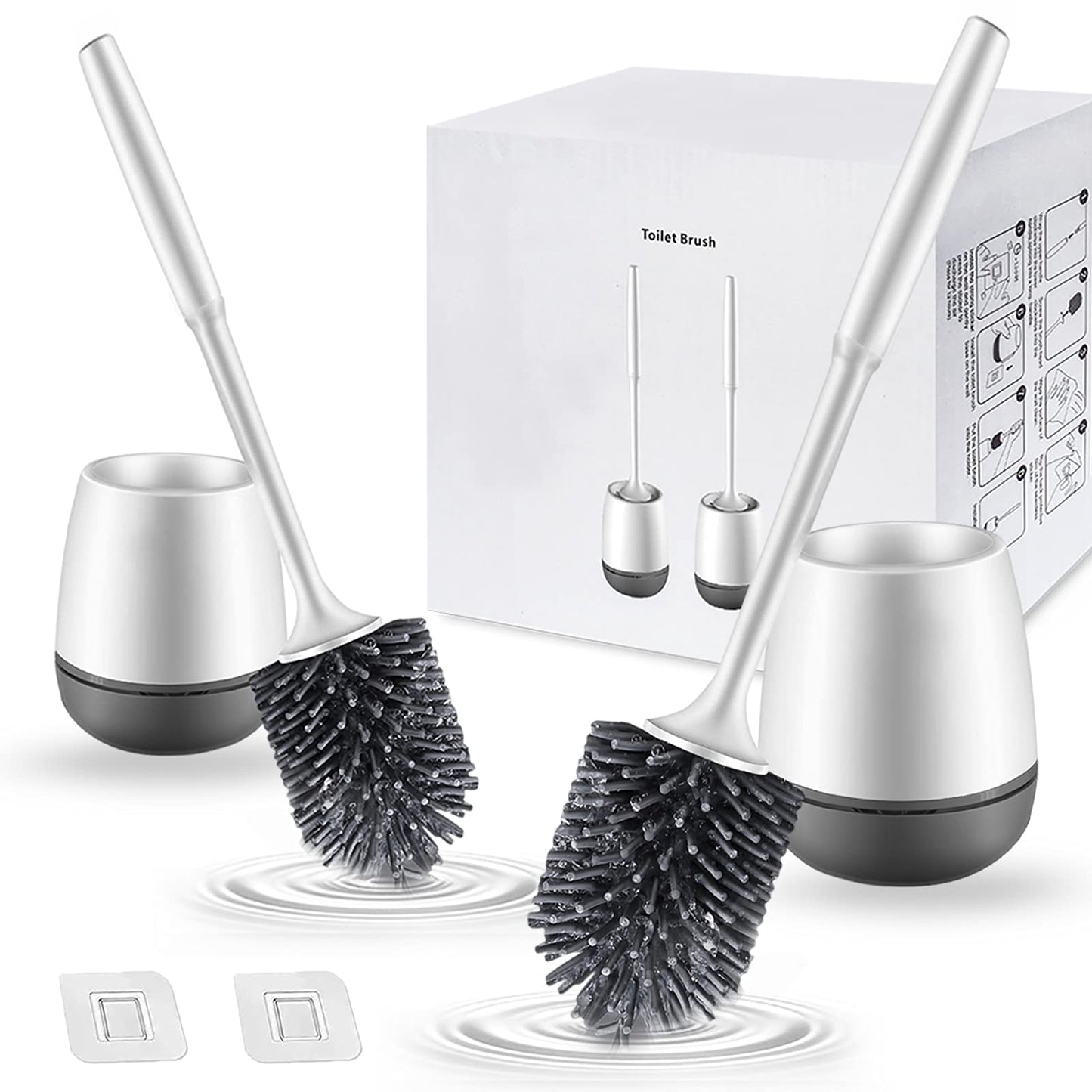 Grey Silicone Toilet Brush with Holder 2-Pack for Bathroom Cleaning NEW