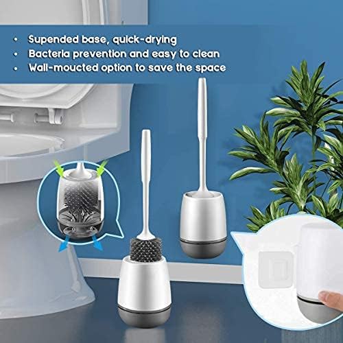 Grey Silicone Toilet Brush with Holder 2-Pack for Bathroom Cleaning NEW