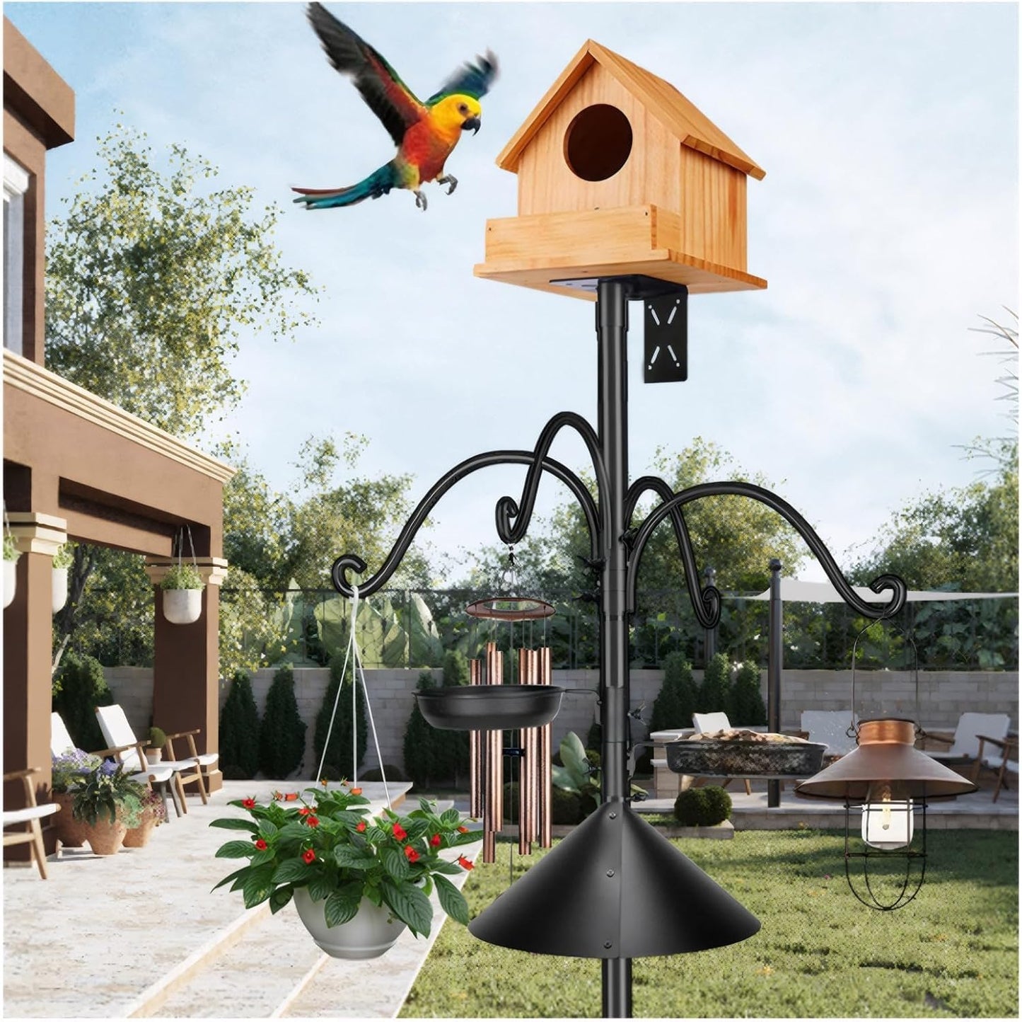 Sturdy 76 Inch Metal Bird Feeder Pole Stand for Backyard Birding in Black NEW