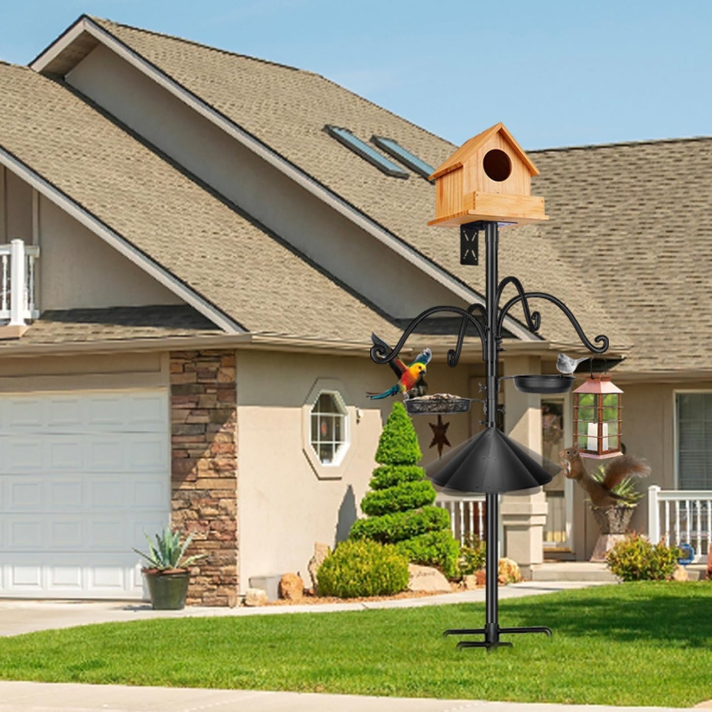 Sturdy 76 Inch Metal Bird Feeder Pole Stand for Backyard Birding in Black NEW