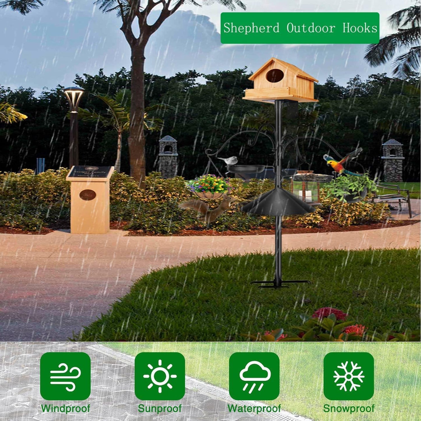 Sturdy 76 Inch Metal Bird Feeder Pole Stand for Backyard Birding in Black NEW