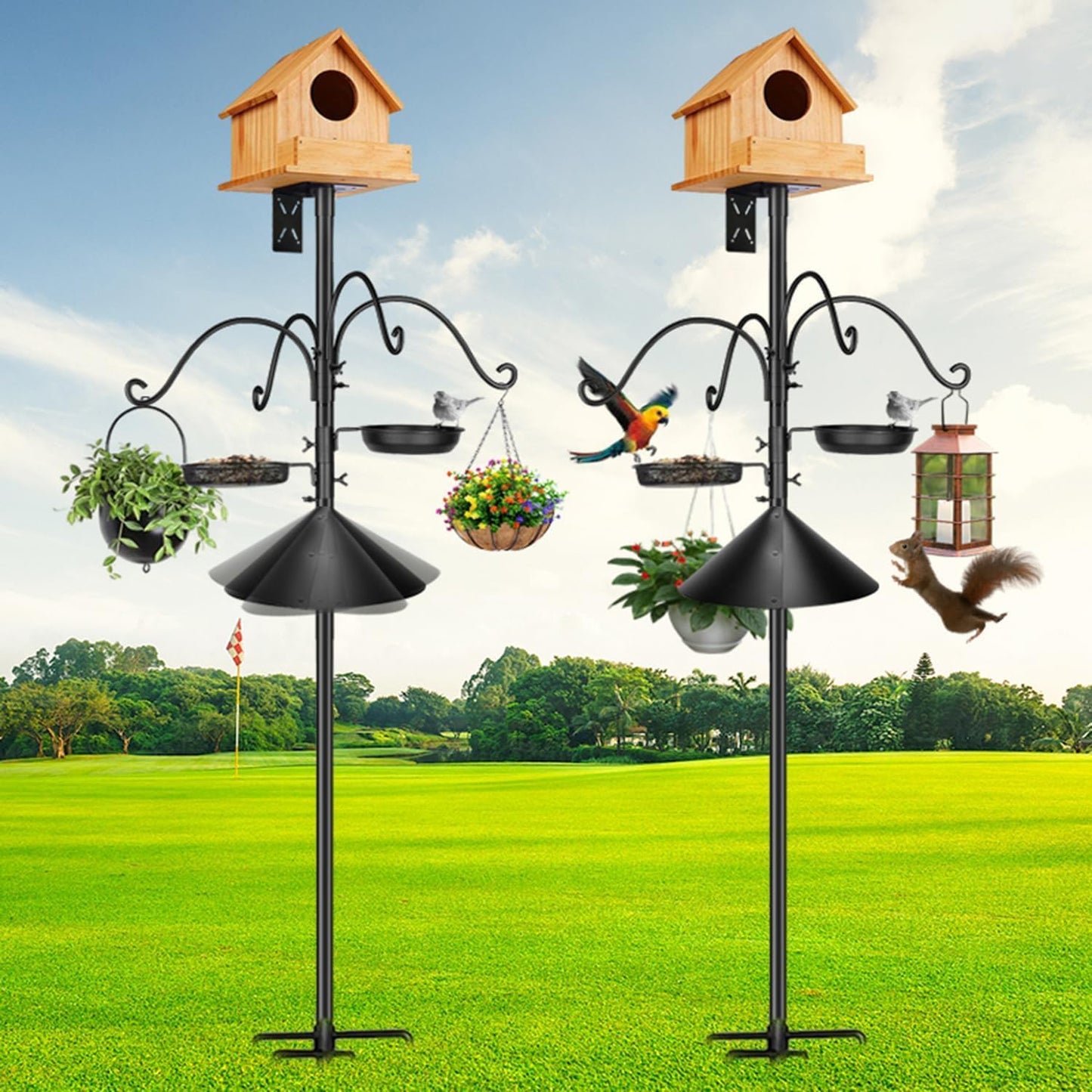 Sturdy 76 Inch Metal Bird Feeder Pole Stand for Backyard Birding in Black NEW
