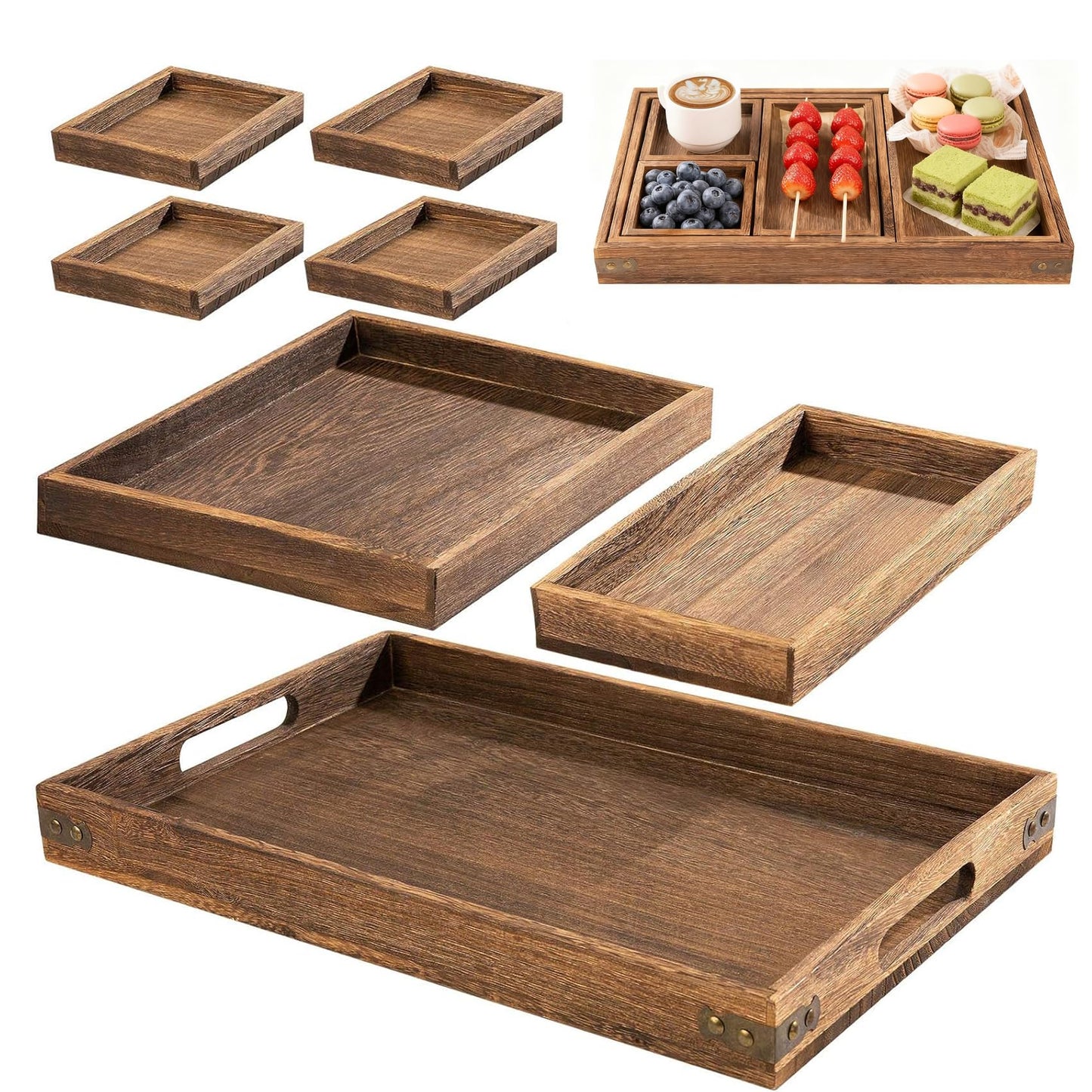 Rustic Wooden Serving Trays Rectangular Platters for Snacks Dining Home DEMO