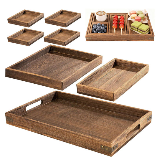 Rustic Wooden Serving Trays Rectangular Platters for Snacks Dining Home DEMO
