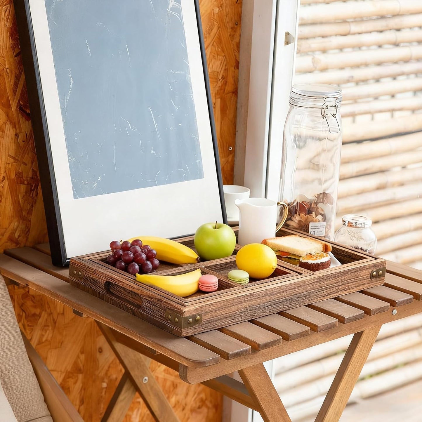 Rustic Wooden Serving Trays Rectangular Platters for Snacks Dining Home DEMO