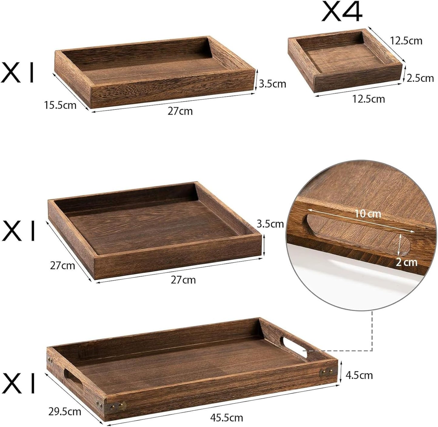 Rustic Wooden Serving Trays Rectangular Platters for Snacks Dining Home DEMO