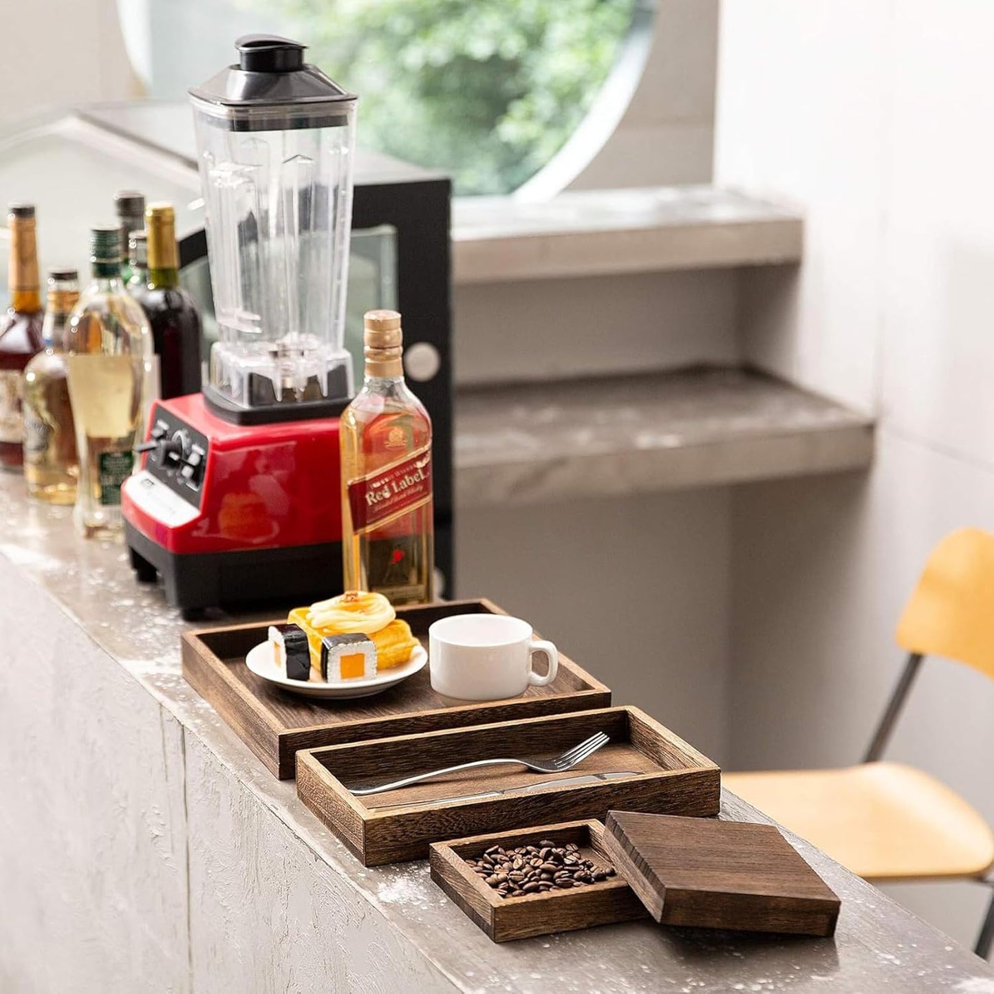 Rustic Wooden Serving Trays Rectangular Platters for Snacks Dining Home DEMO