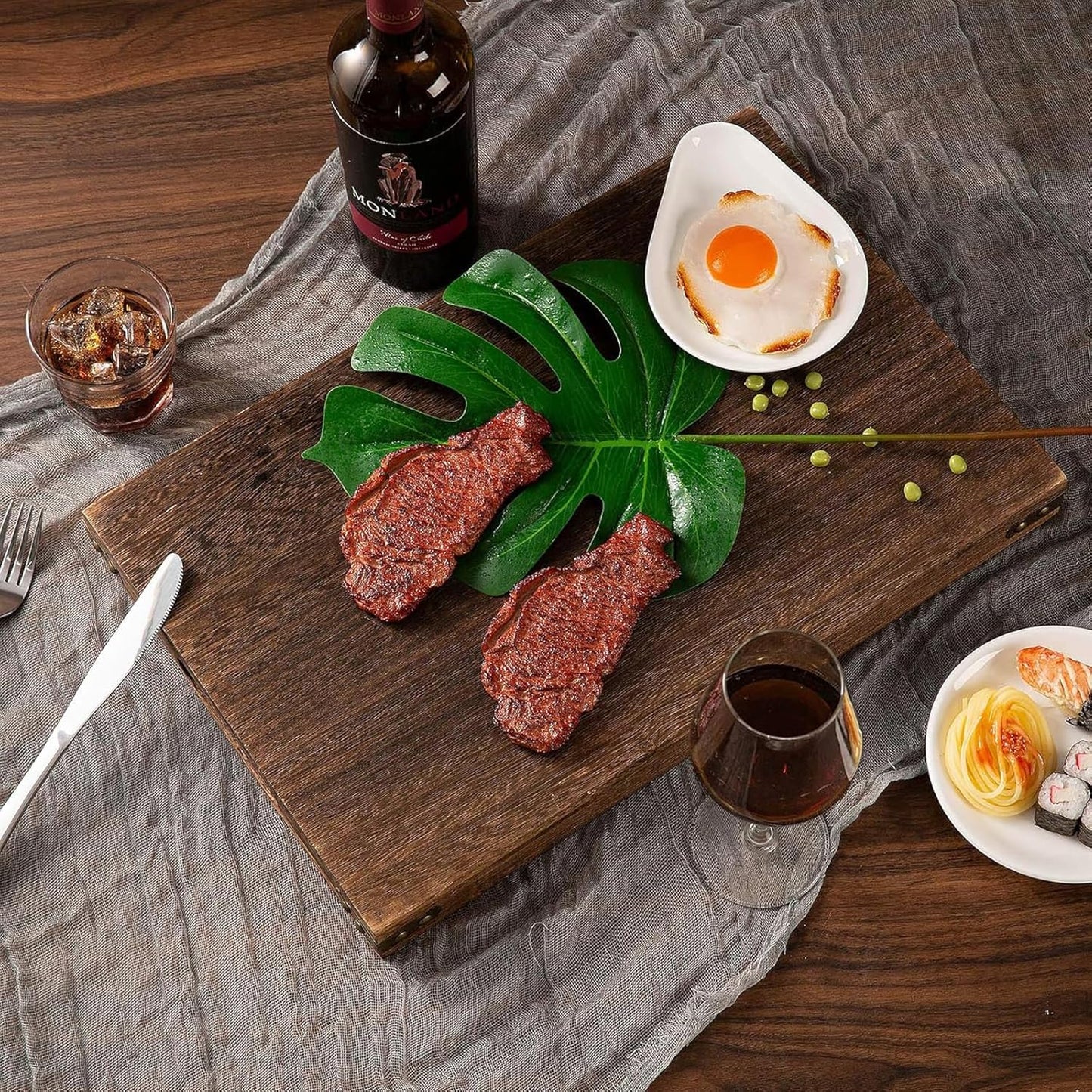 Rustic Wooden Serving Trays Rectangular Platters for Snacks Dining Home DEMO