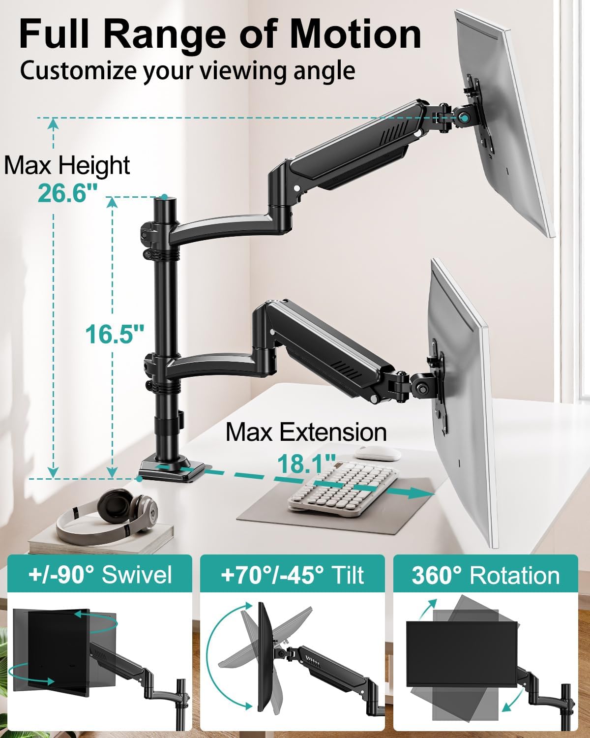 MOUNT PRO Dual Monitor Stand for Desk Taller Arms up to 32 Inch Screens NEW