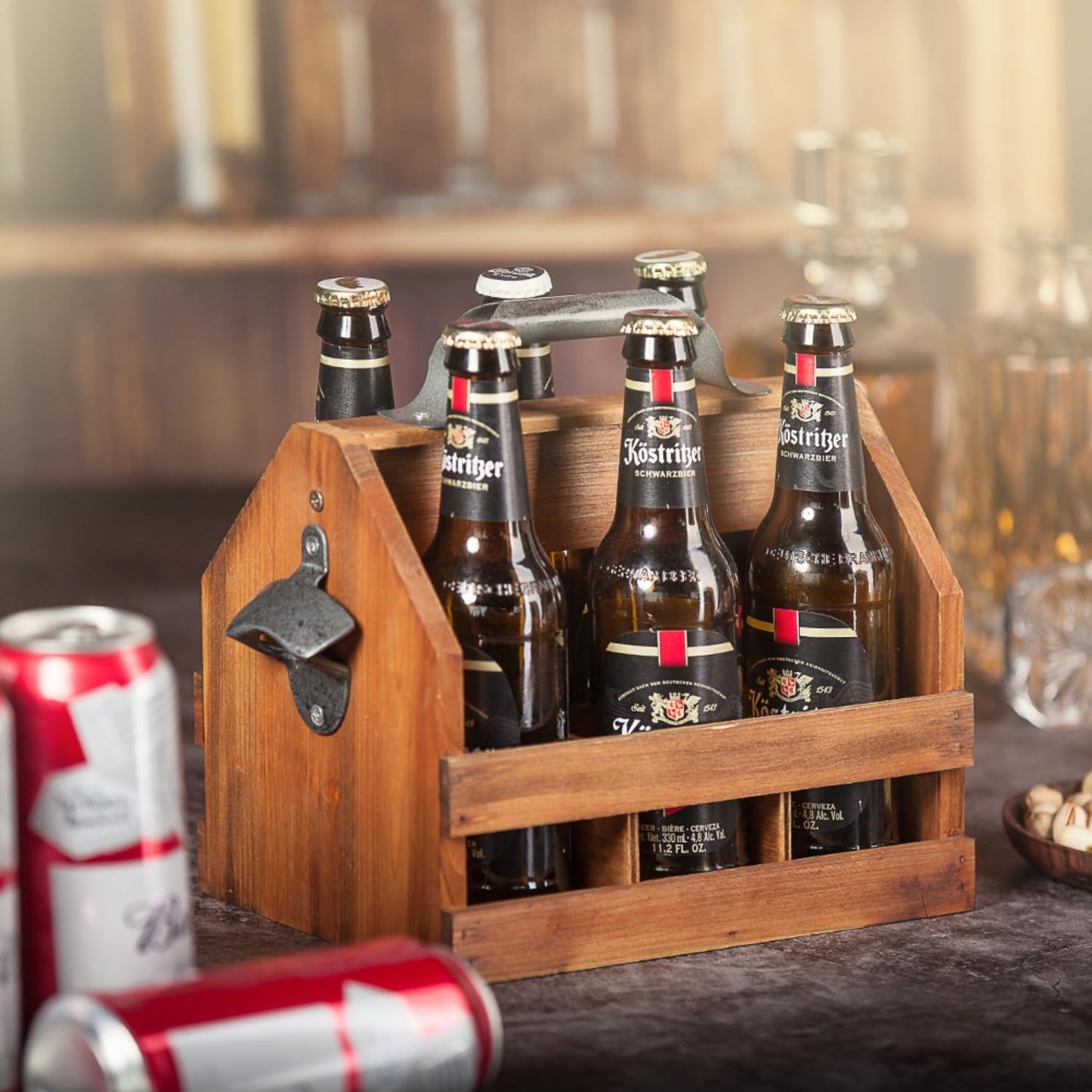 Rustic Wooden Bar Cabinets Bar Cabinet Caddy with Metal Bottle Opener, NEW